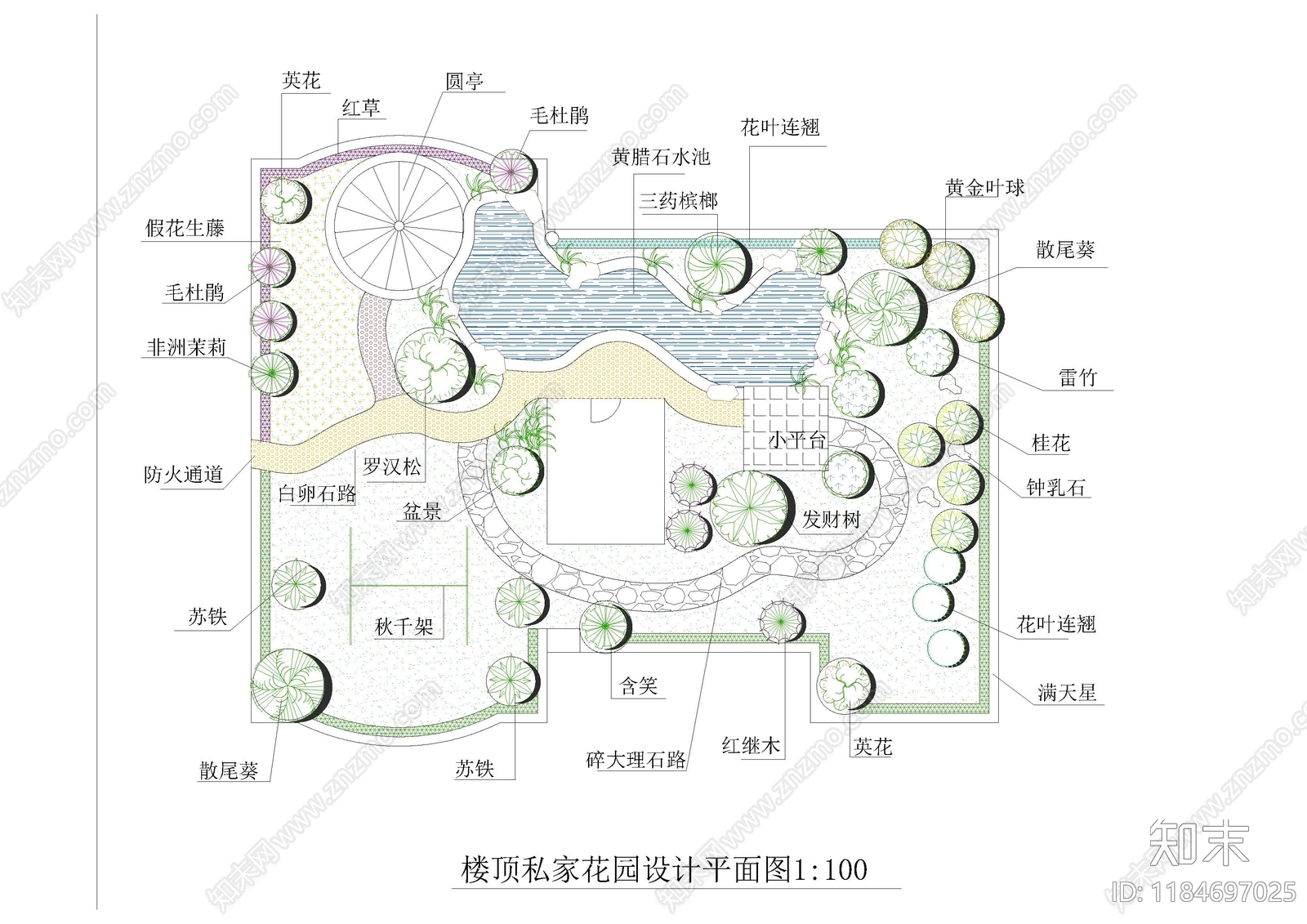 新中式中式屋顶花园施工图下载【ID:1184697025】