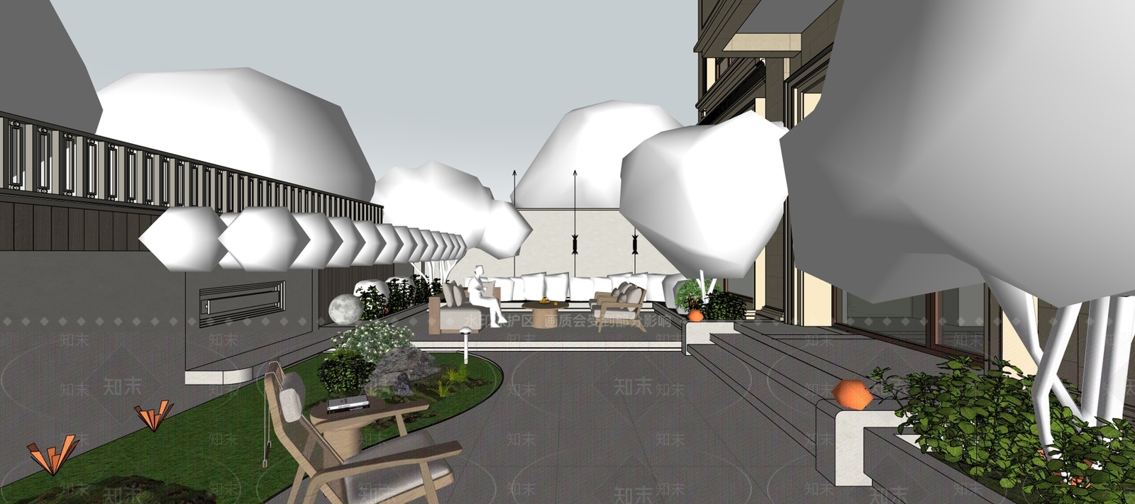 现代极简别墅阳台SU模型下载【ID:1184697875】