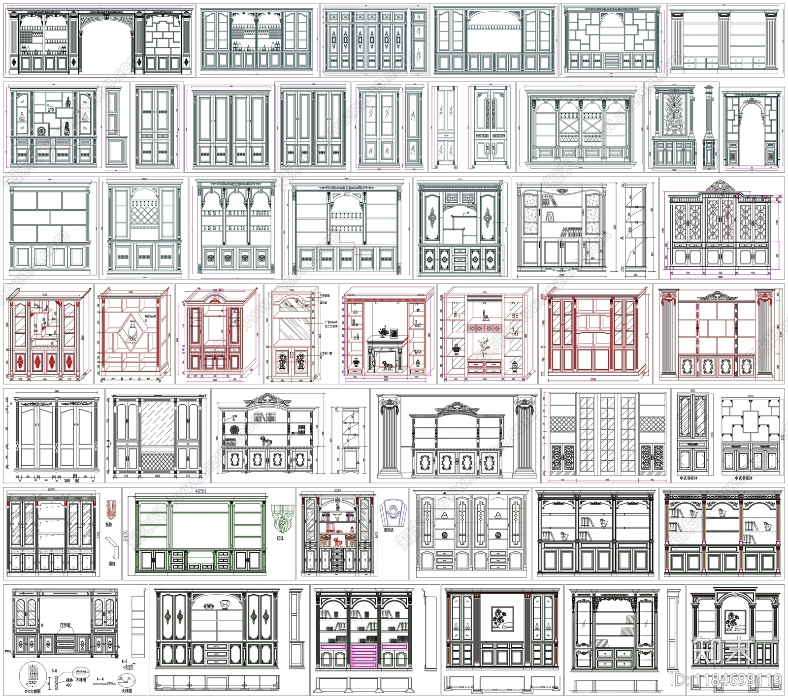 现代欧式柜子施工图下载【ID:1184699119】