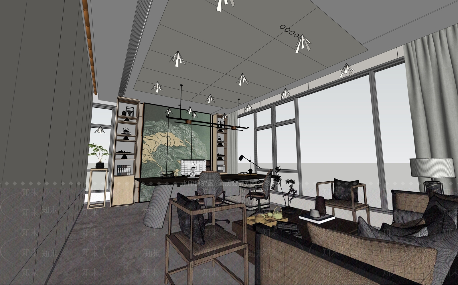 新中式轻奢其他办公区域SU模型下载【ID:1184708921】