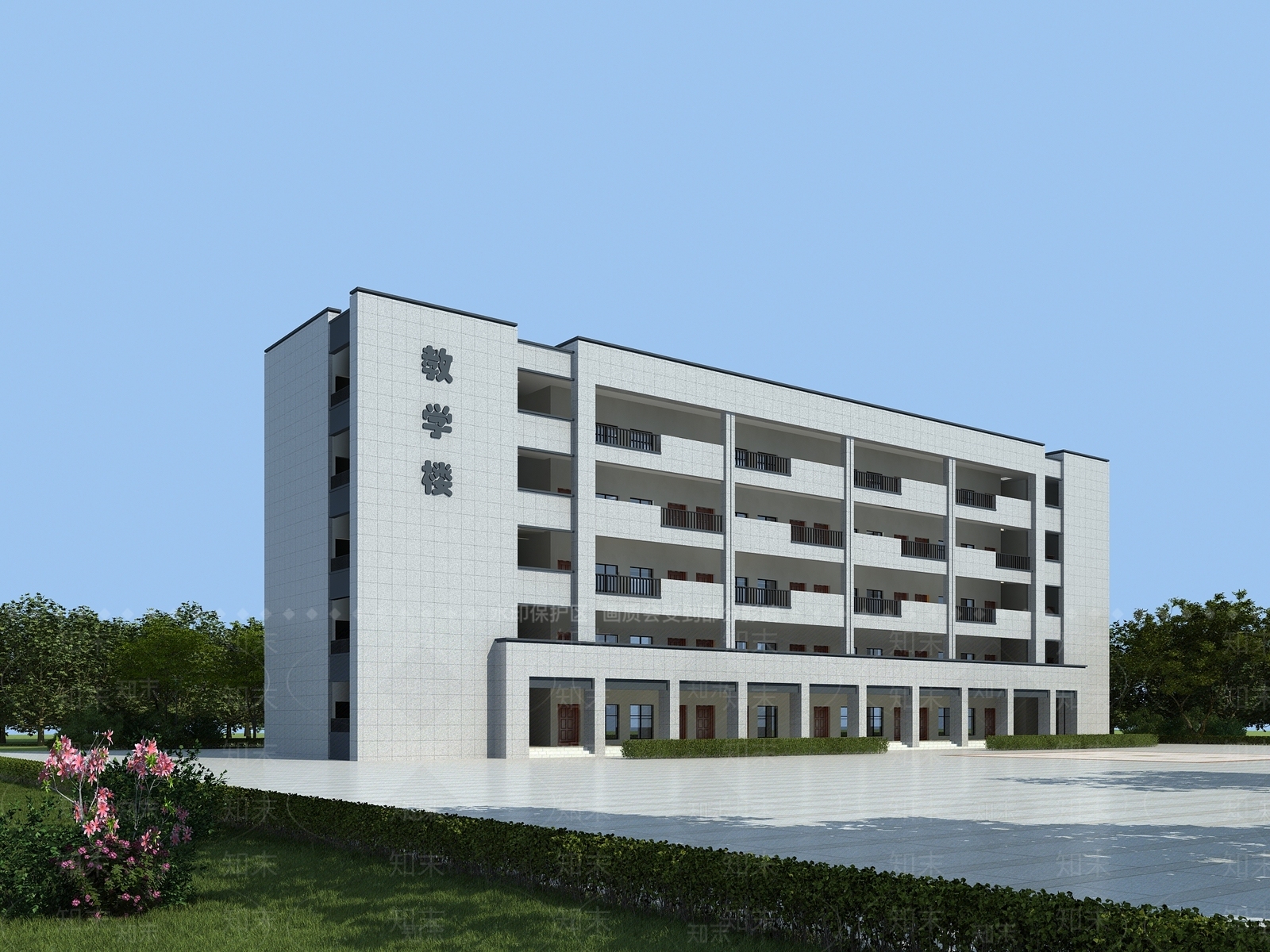 现代学校外观3D模型下载【ID:1184711902】