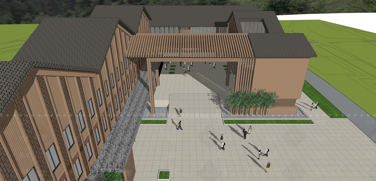 新中式现代小公建SU模型下载【ID:1184727267】