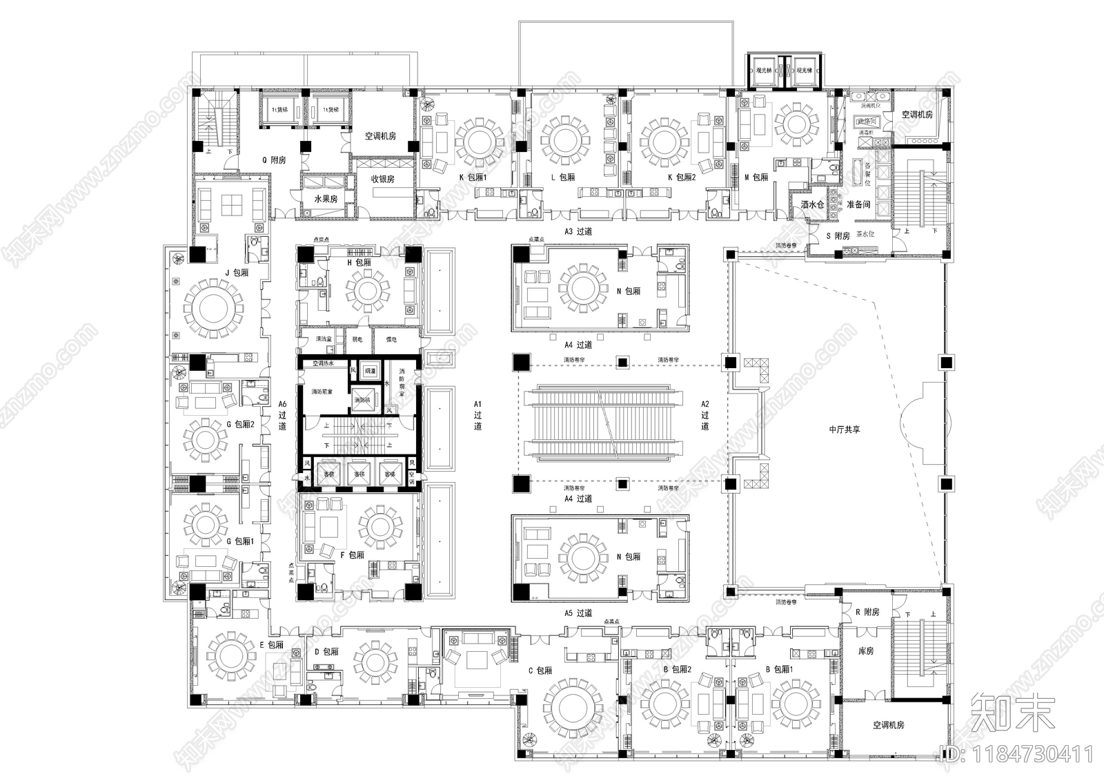现代中餐厅施工图下载【ID:1184730411】