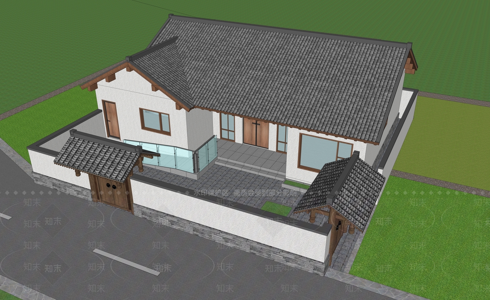 新中式乡村民房SU模型下载【ID:1184748420】