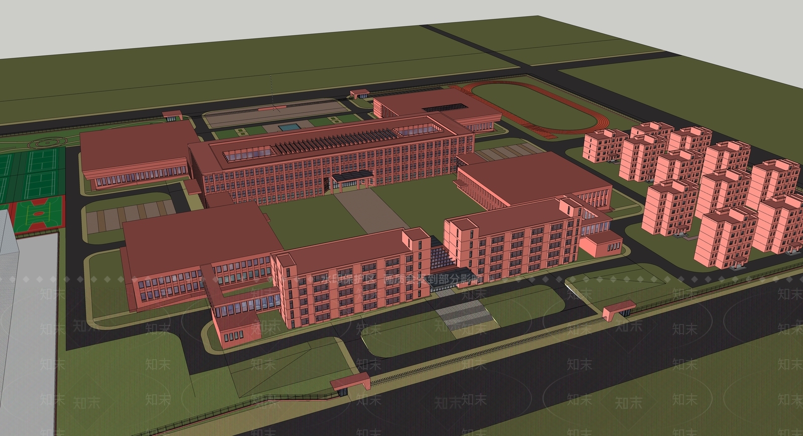现代新中式学校建筑SU模型下载【ID:1184747512】