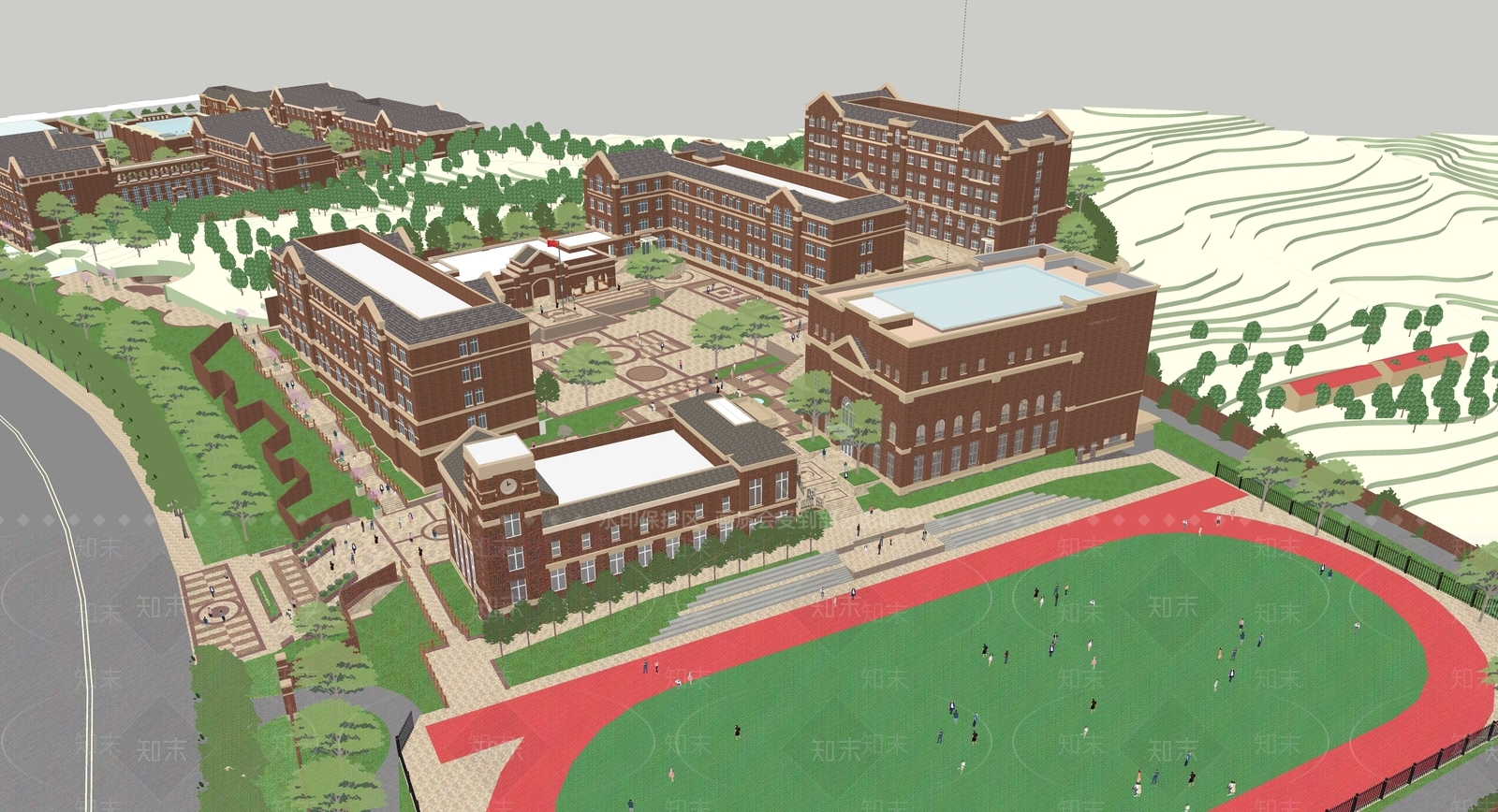 现代简欧学校建筑SU模型下载【ID:1184747560】