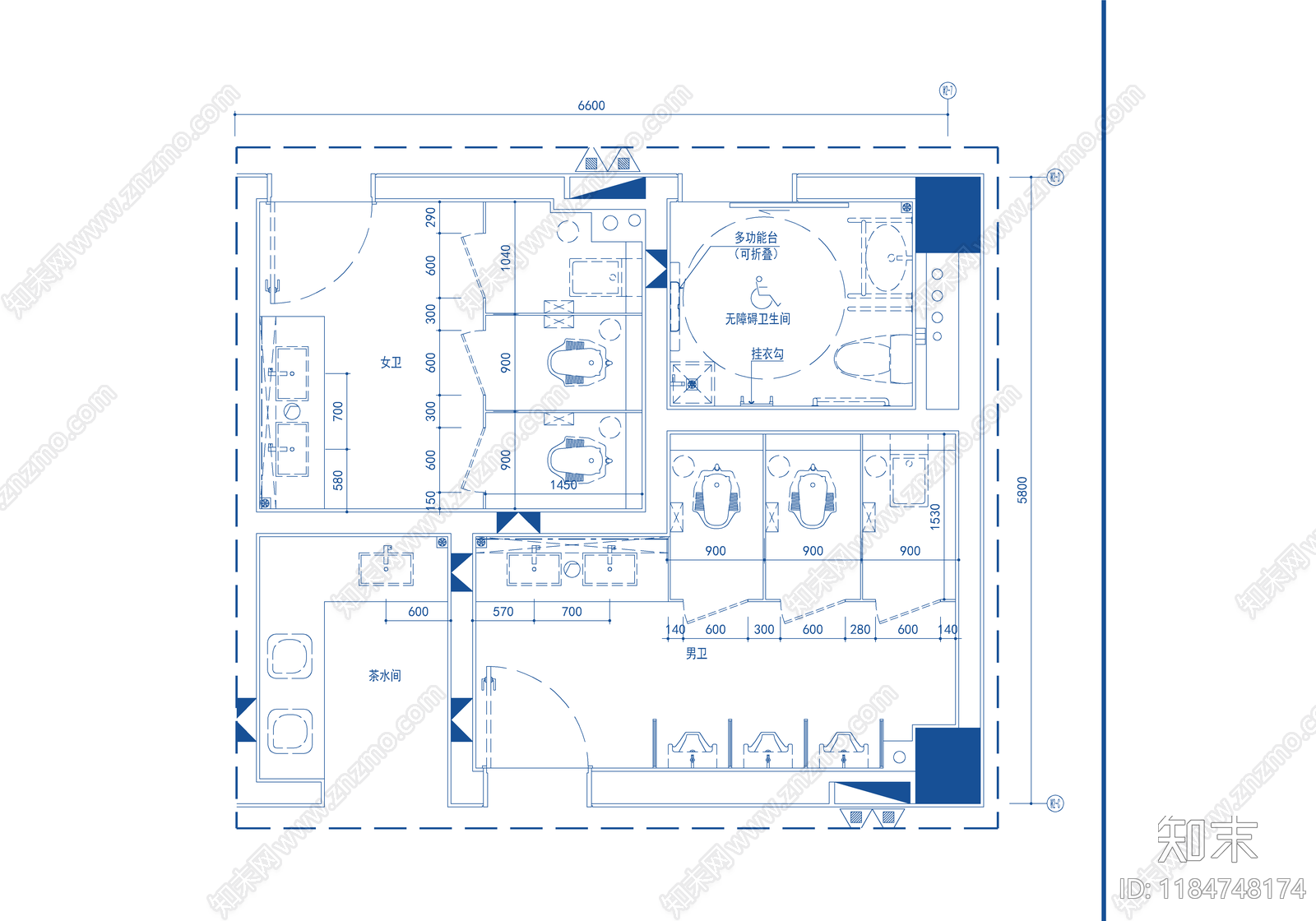 现代独立办公室cad施工图下载【ID:1184748174】