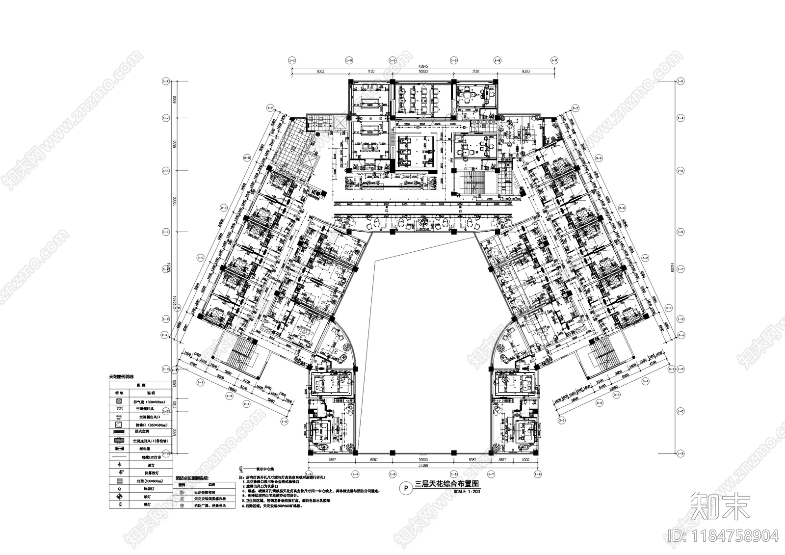 中式新中式酒店建筑施工图下载【ID:1184758904】