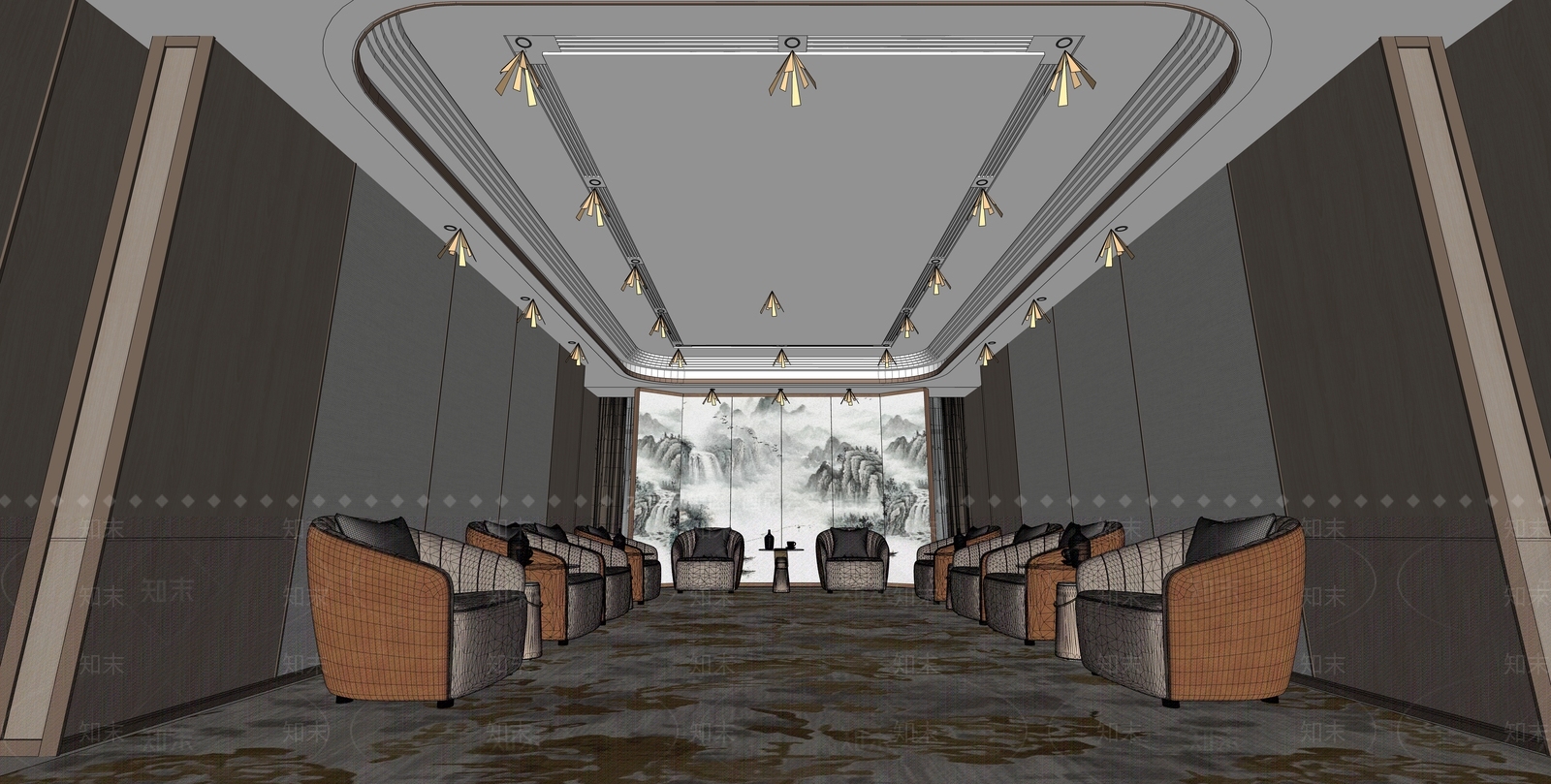 现代新中式会议室SU模型下载【ID:1184758911】