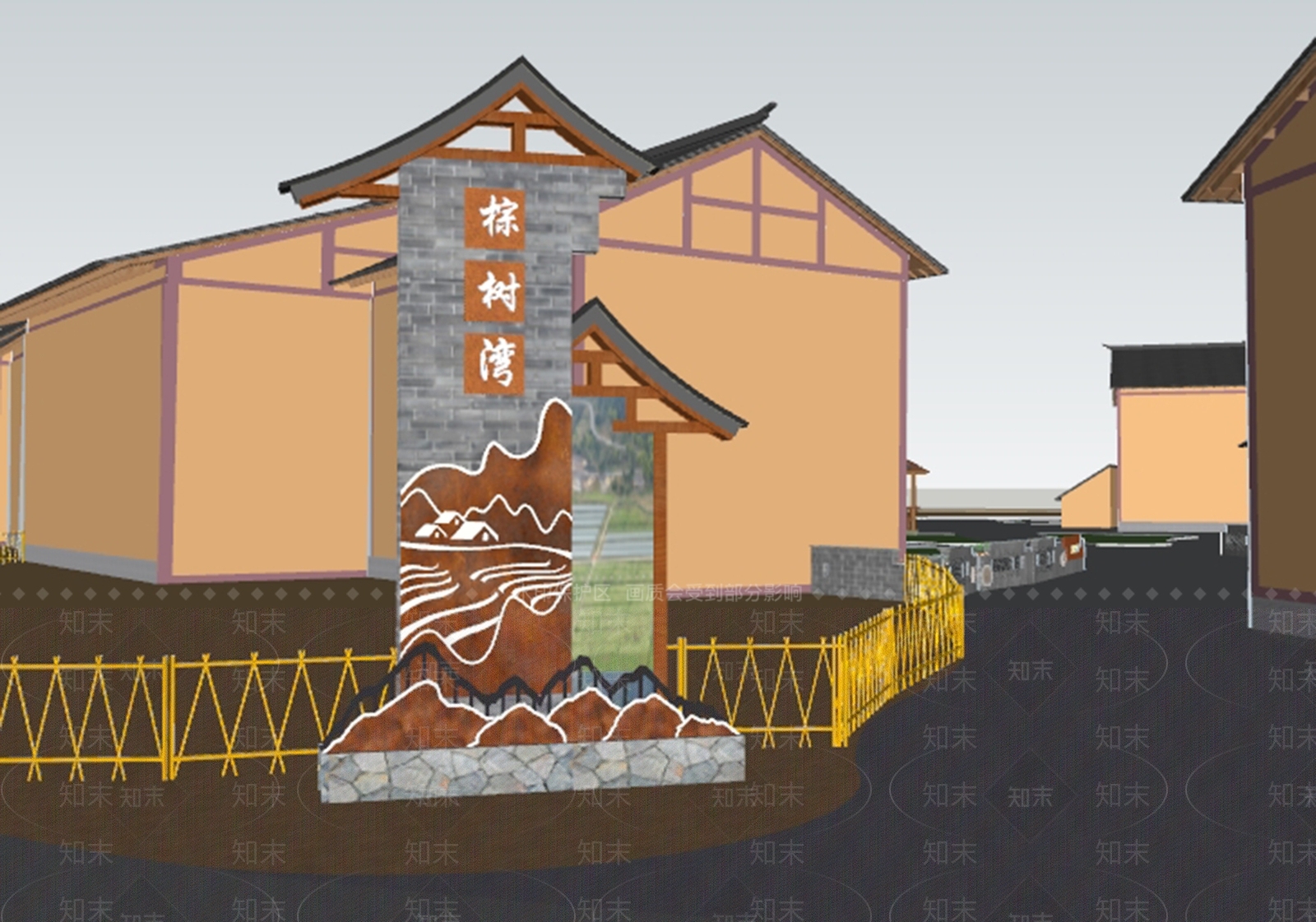 中式新中式景墙SU模型下载【ID:1184759702】