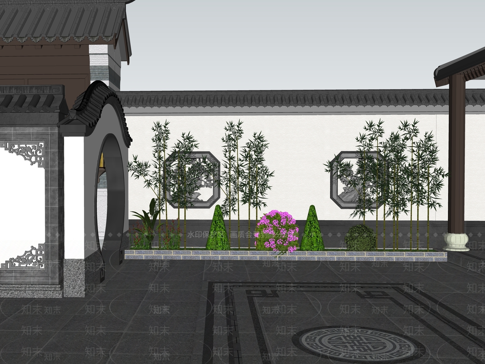 新中式中式乡村庭院SU模型下载【ID:1184760374】