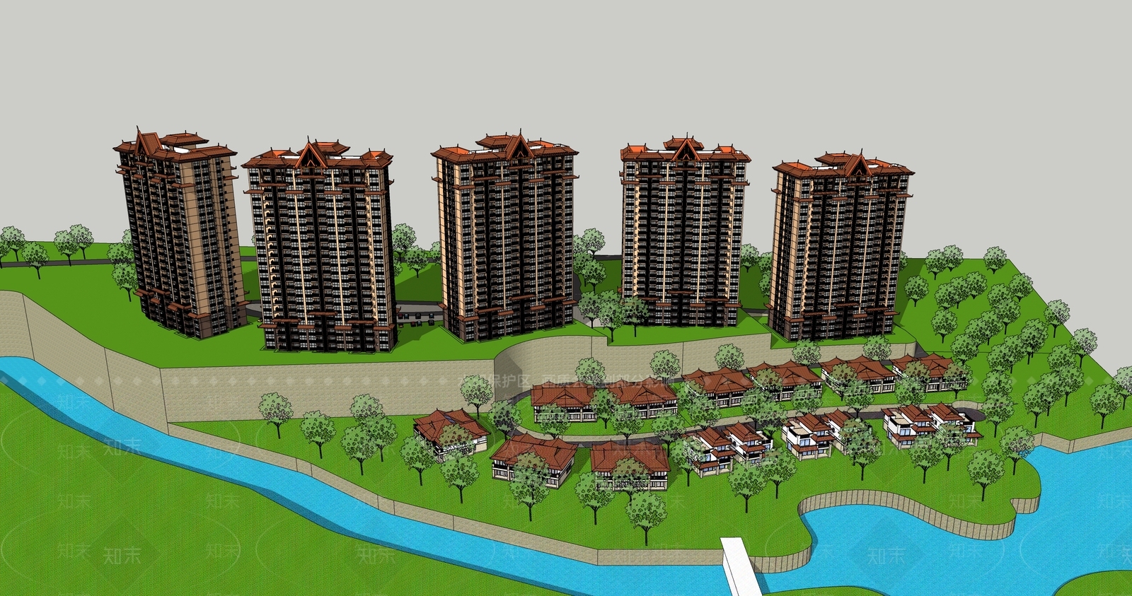 中式高层住宅SU模型下载【ID:1184762276】