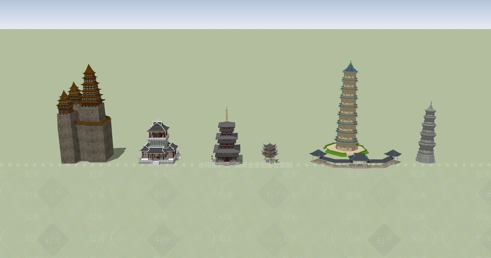 中式古建筑SU模型下载【ID:1184773477】