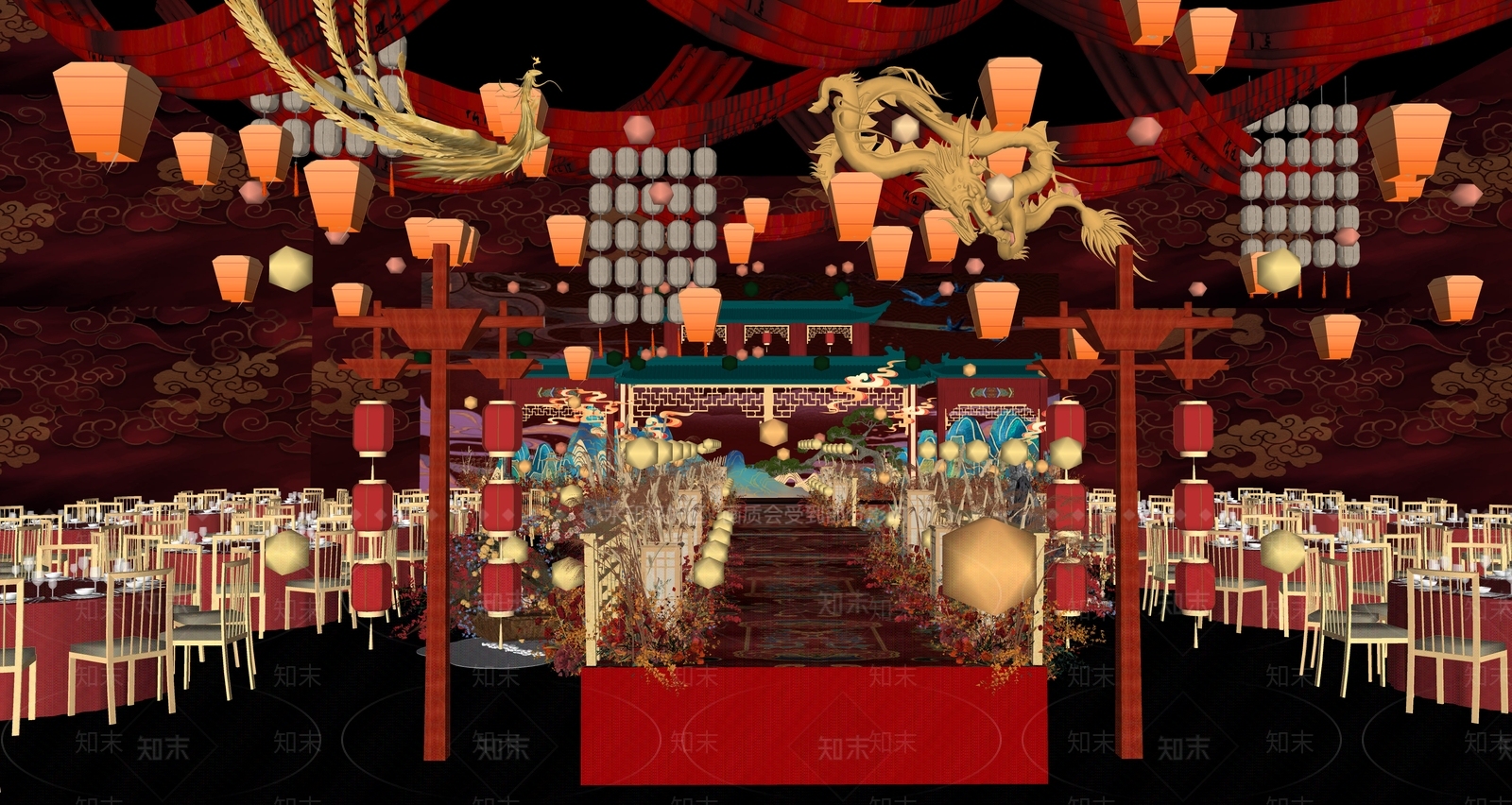 新中式中式舞台SU模型下载【ID:1184774317】