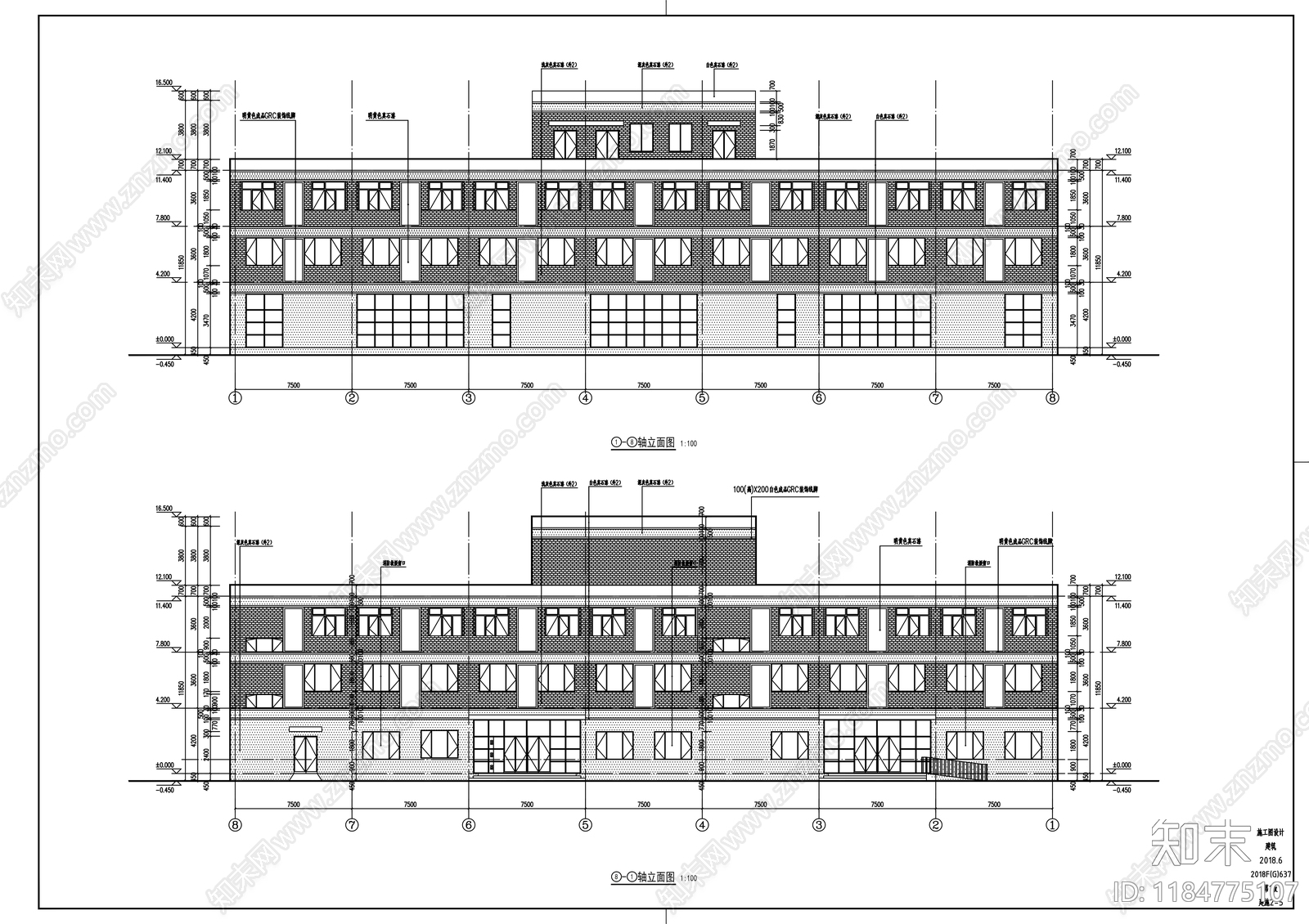 现代办公楼建筑cad施工图下载【ID:1184775107】