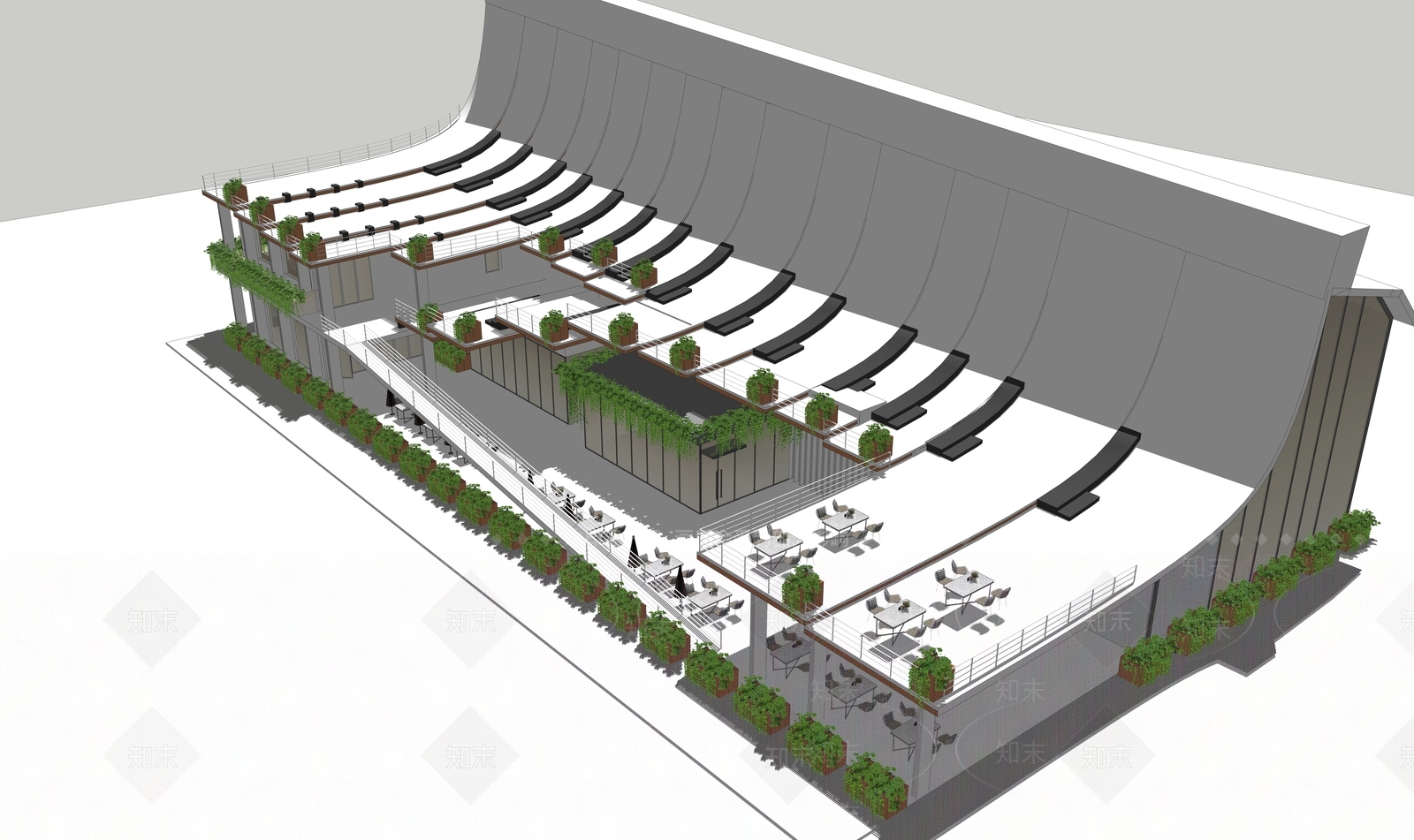 现代工业餐饮建筑SU模型下载【ID:1184778791】