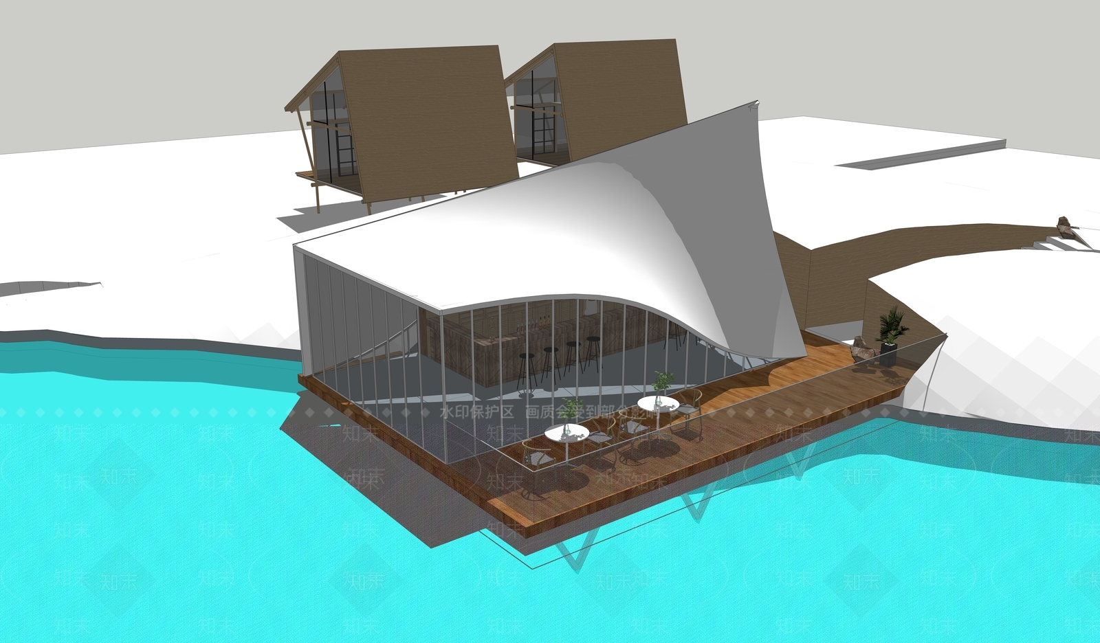 北欧现代餐饮建筑SU模型下载【ID:1184782584】