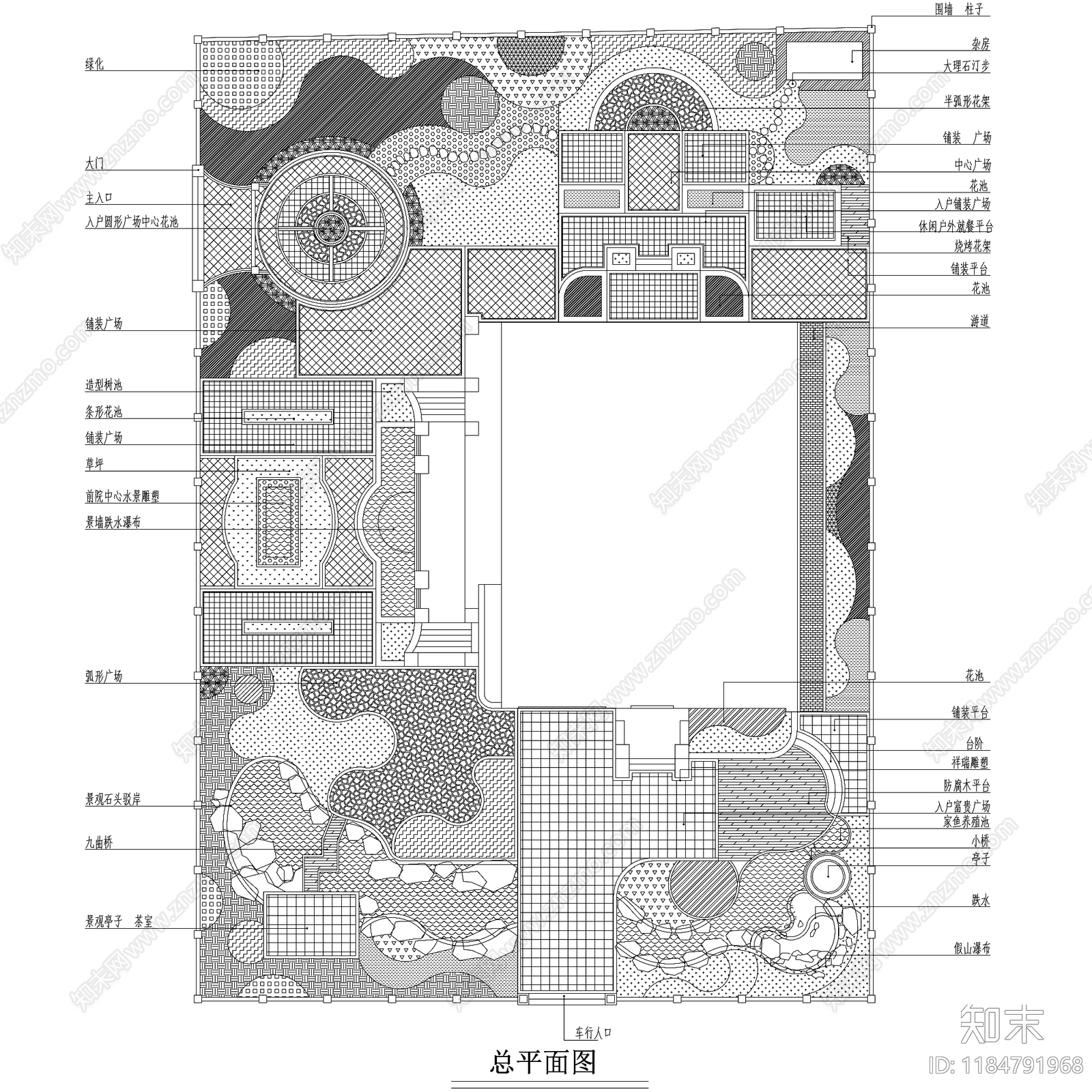 现代庭院cad施工图下载【ID:1184791968】