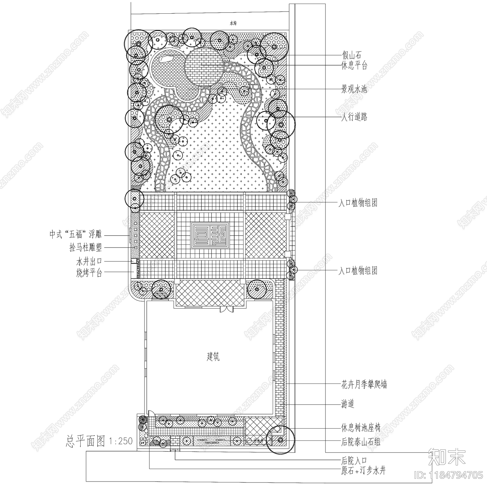 新中式庭院cad施工图下载【ID:1184794705】