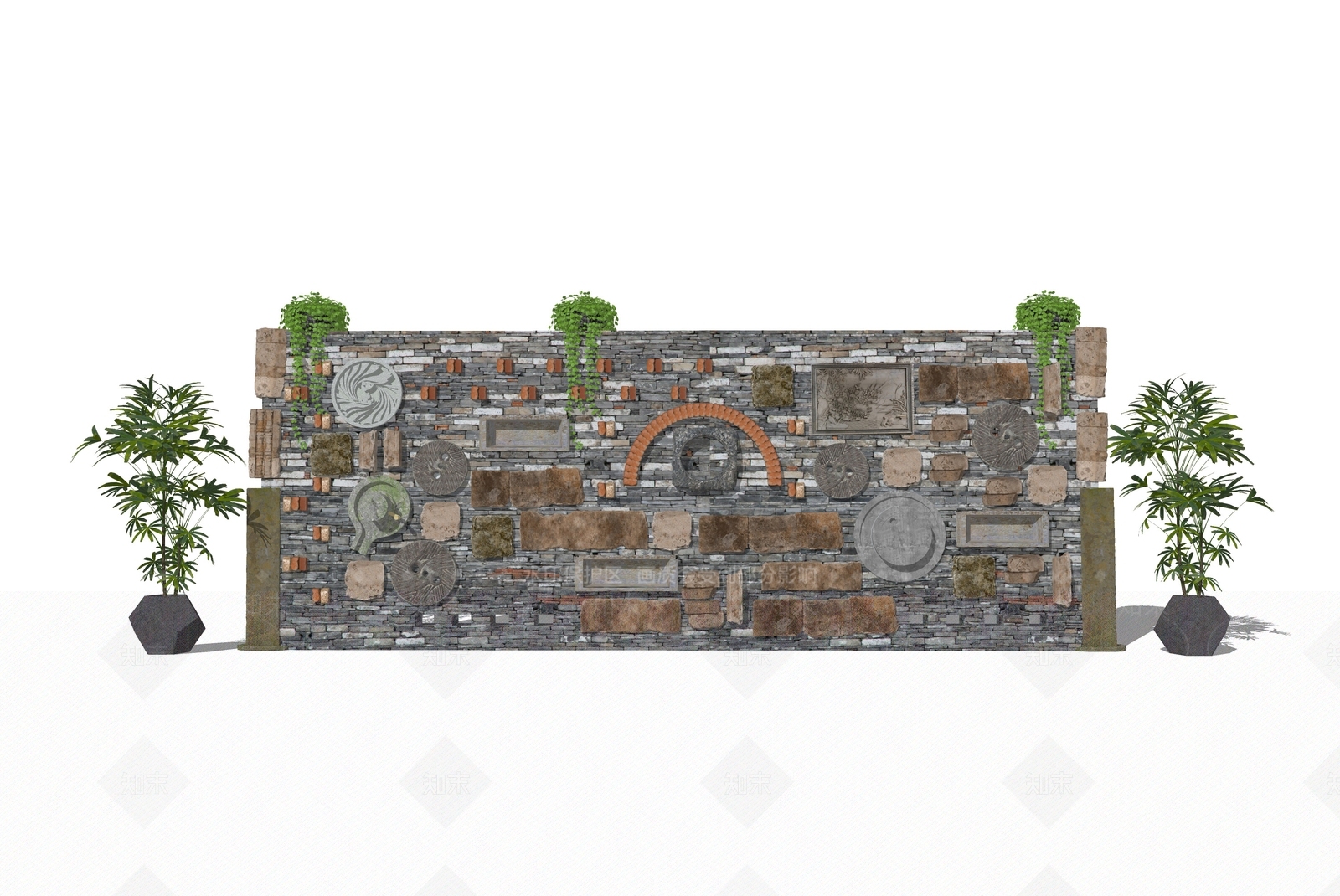 新中式景墙SU模型下载【ID:1184800304】