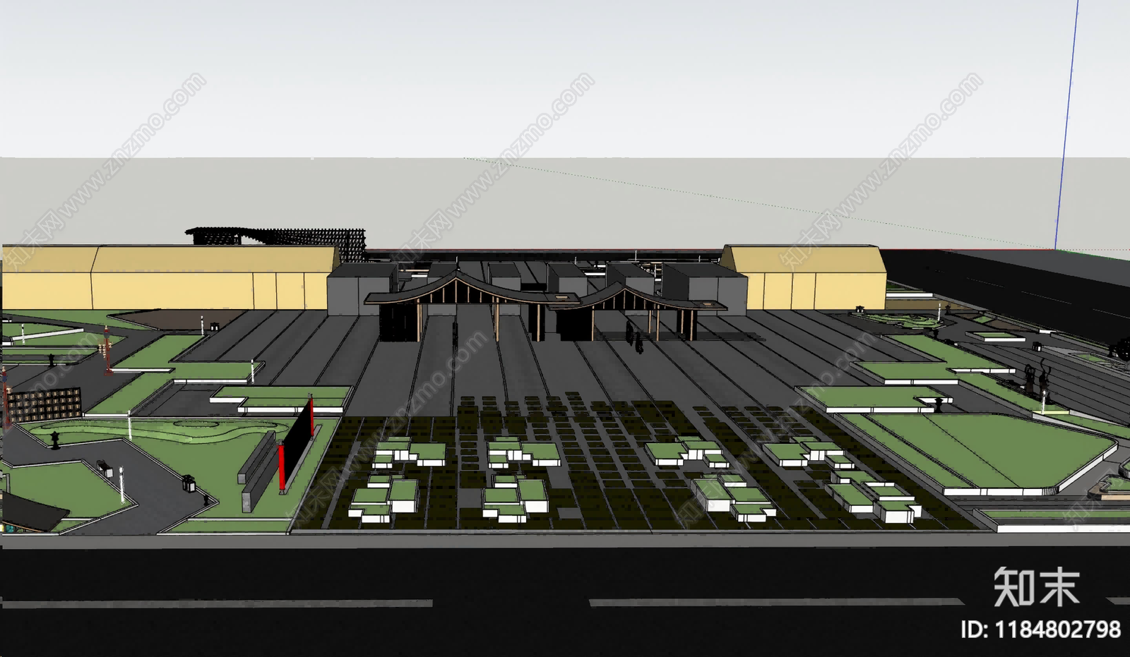 新中式中式广场景观SU模型下载【ID:1184802798】