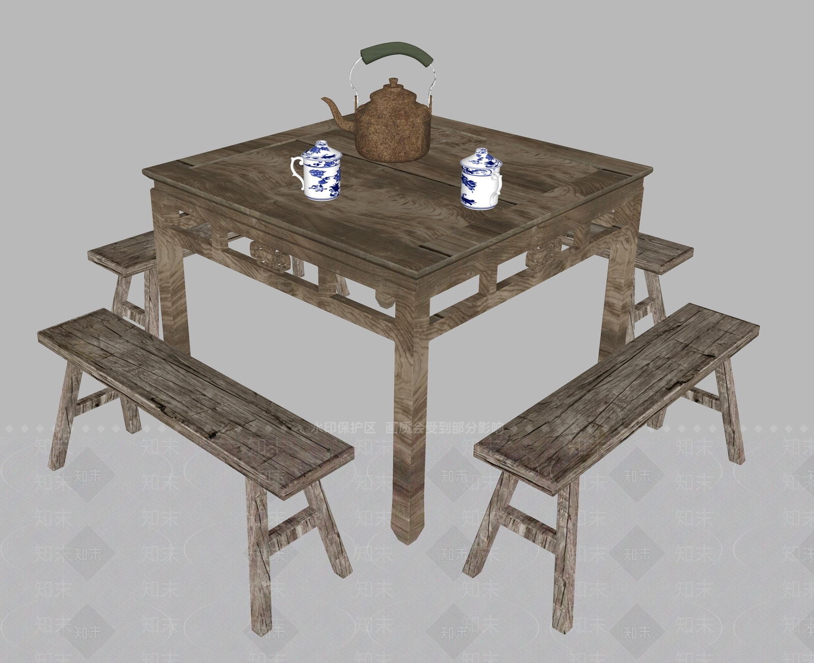 中式复古茶桌椅SU模型下载【ID:1184818723】