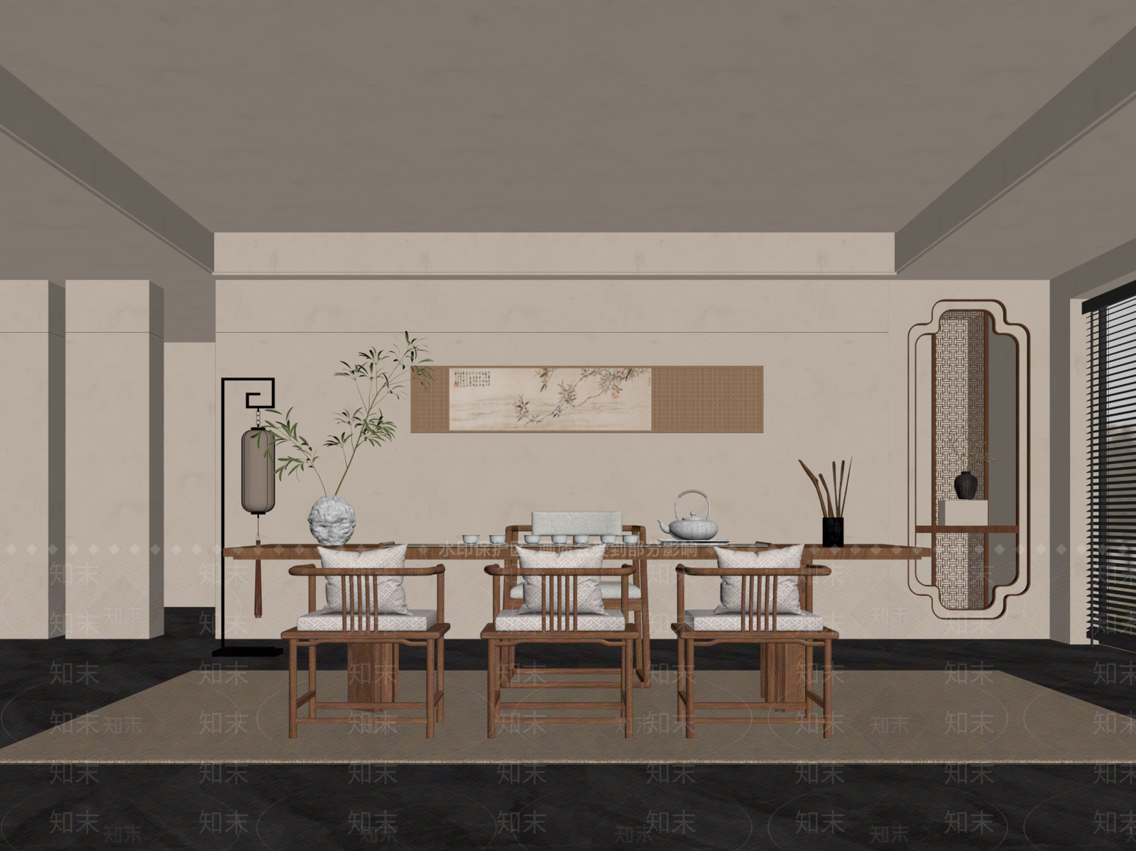 新中式茶室SU模型下载【ID:1184843827】