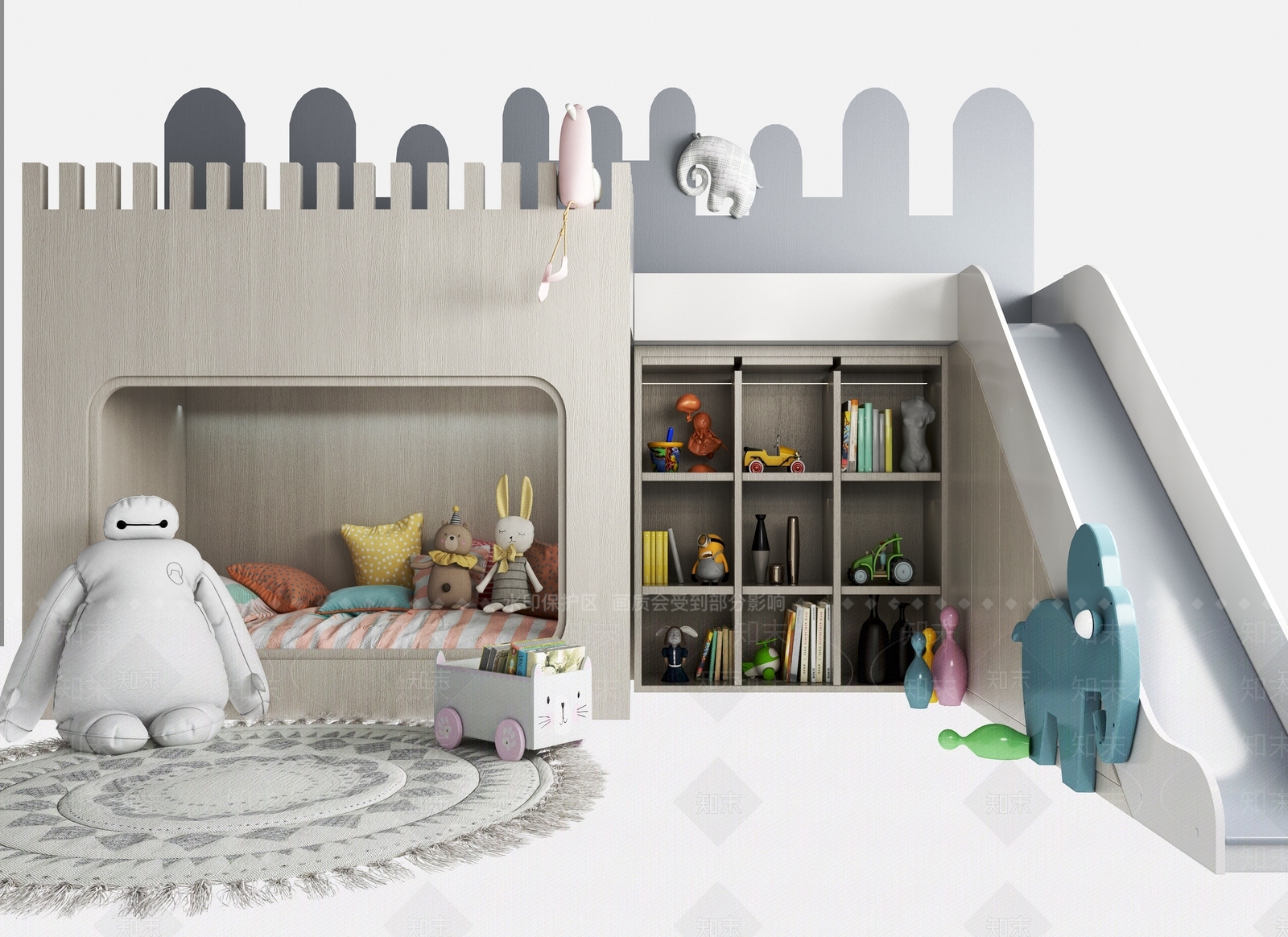 现代儿童床3D模型下载【ID:1184846397】