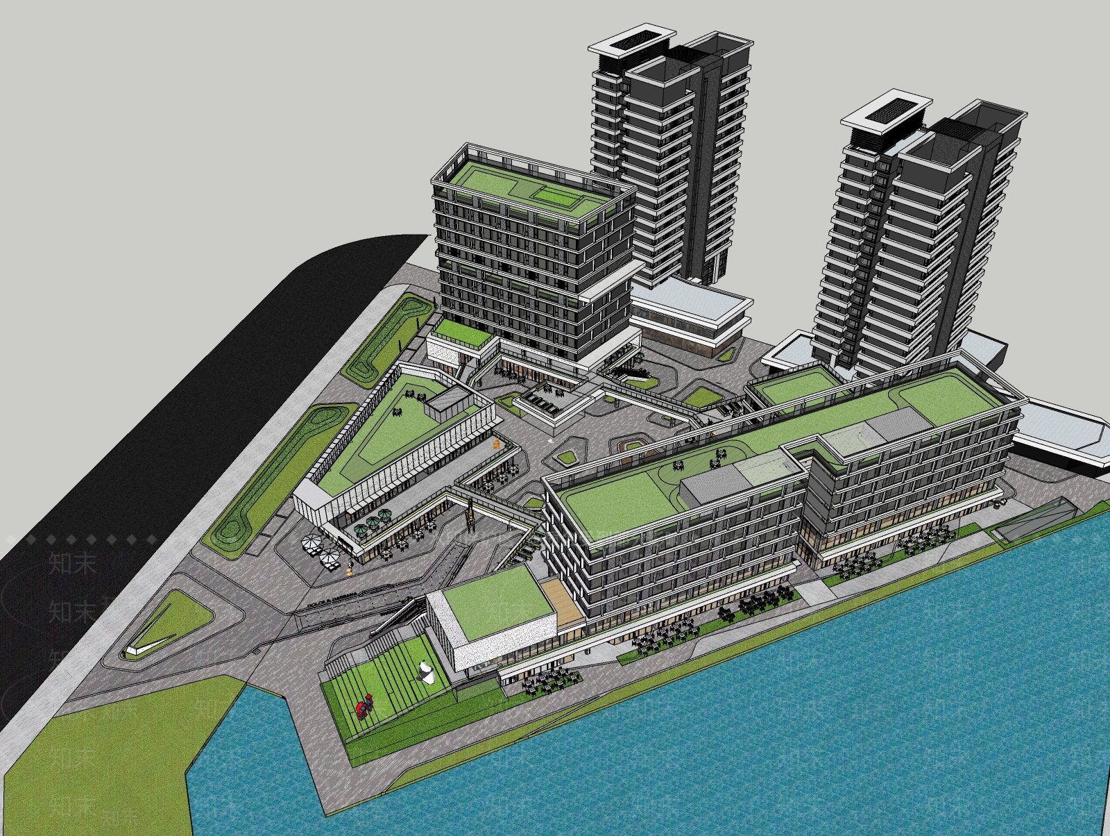 现代酒店建筑SU模型下载【ID:1184851568】