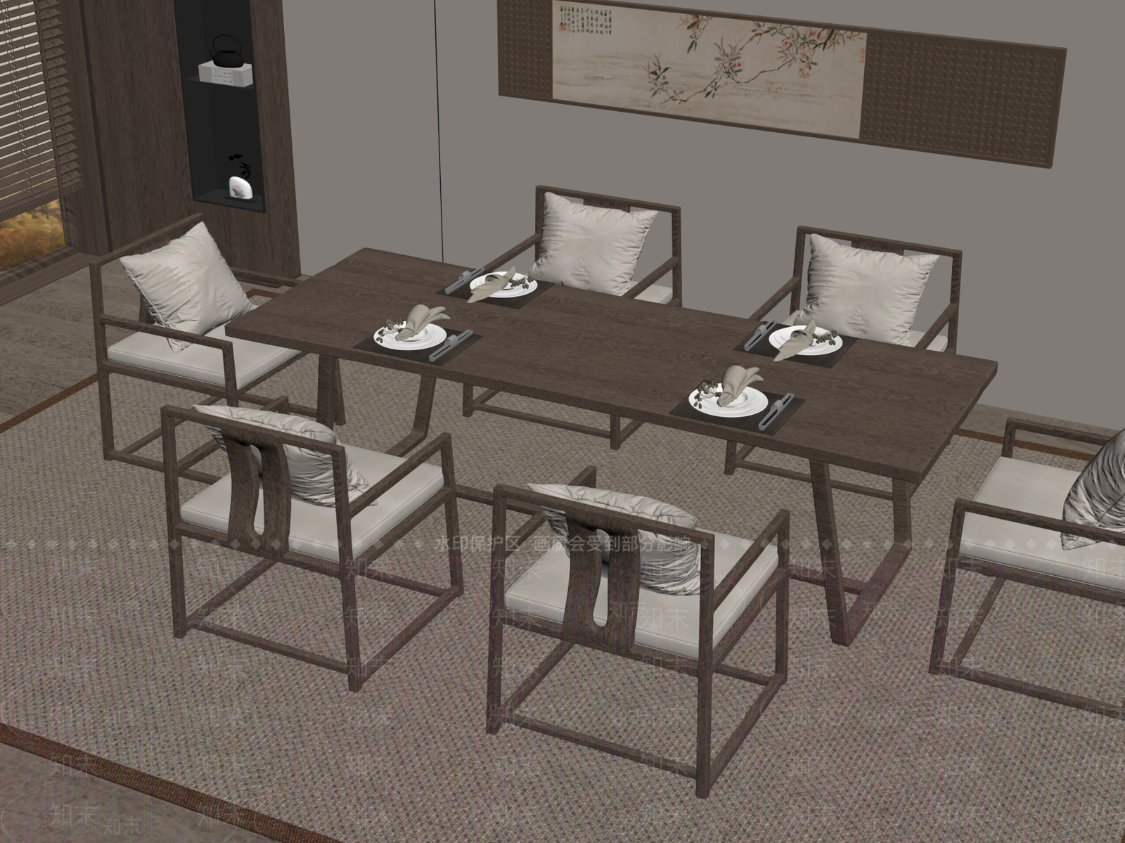 新中式餐桌椅SU模型下载【ID:1184851167】
