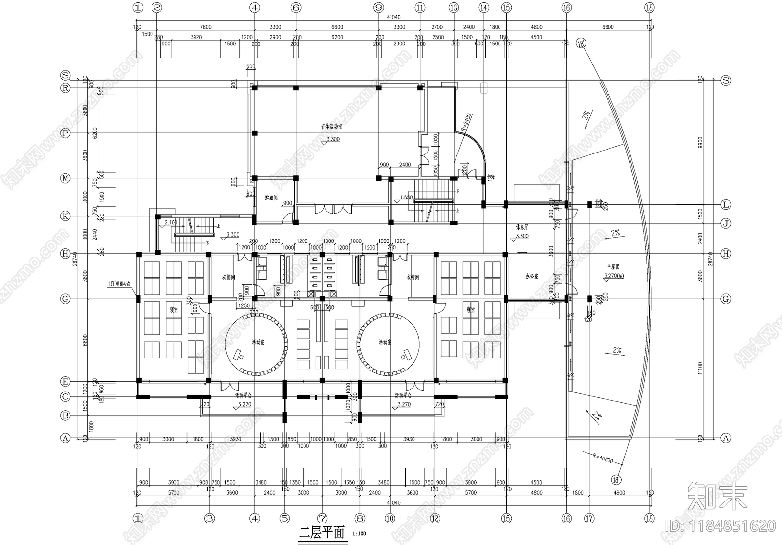 现代幼儿园建筑cad施工图下载【ID:1184851620】
