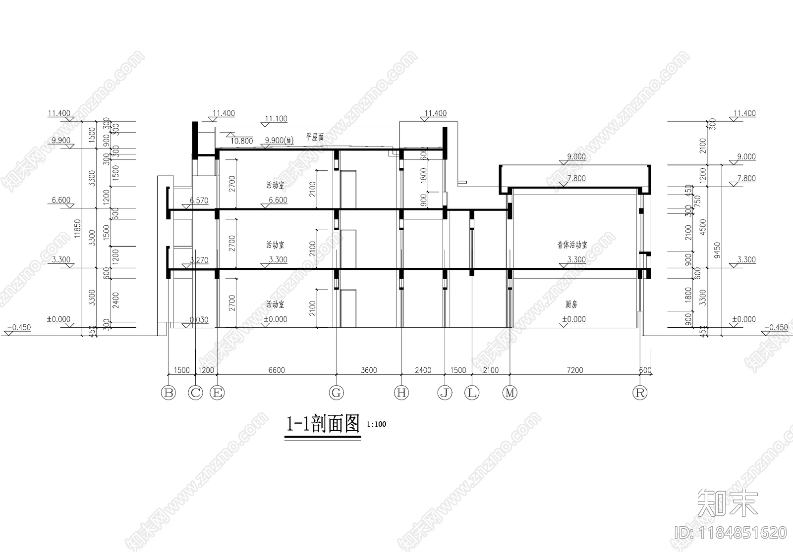现代幼儿园建筑cad施工图下载【ID:1184851620】