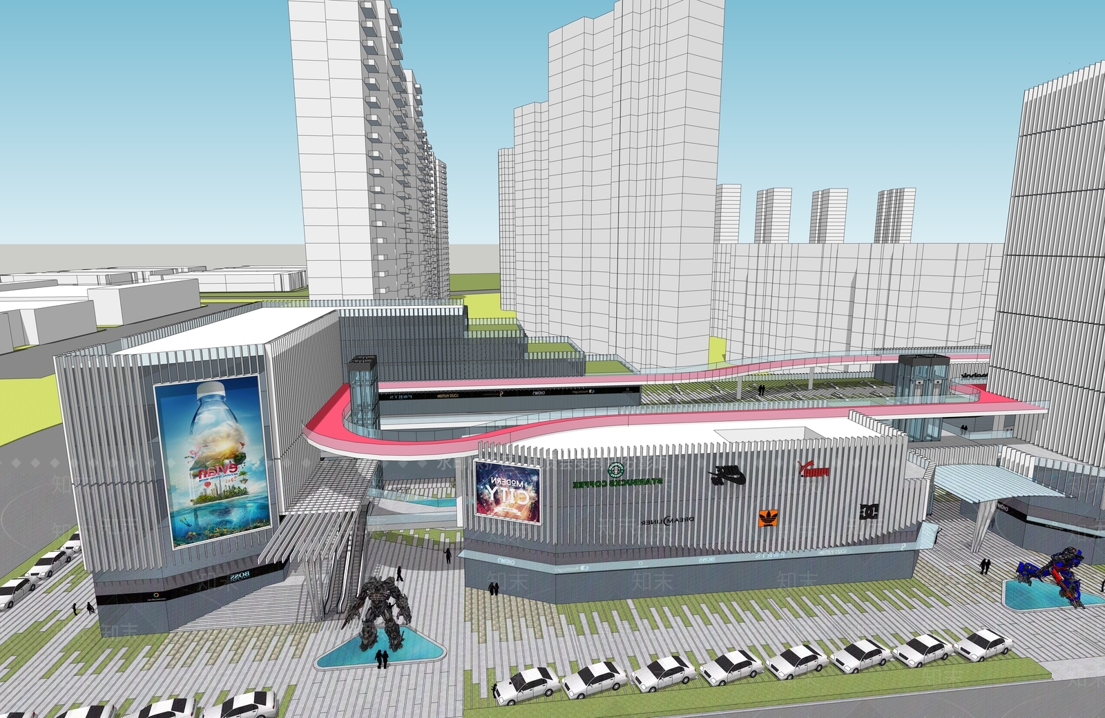 现代商场建筑SU模型下载【ID:1184853434】