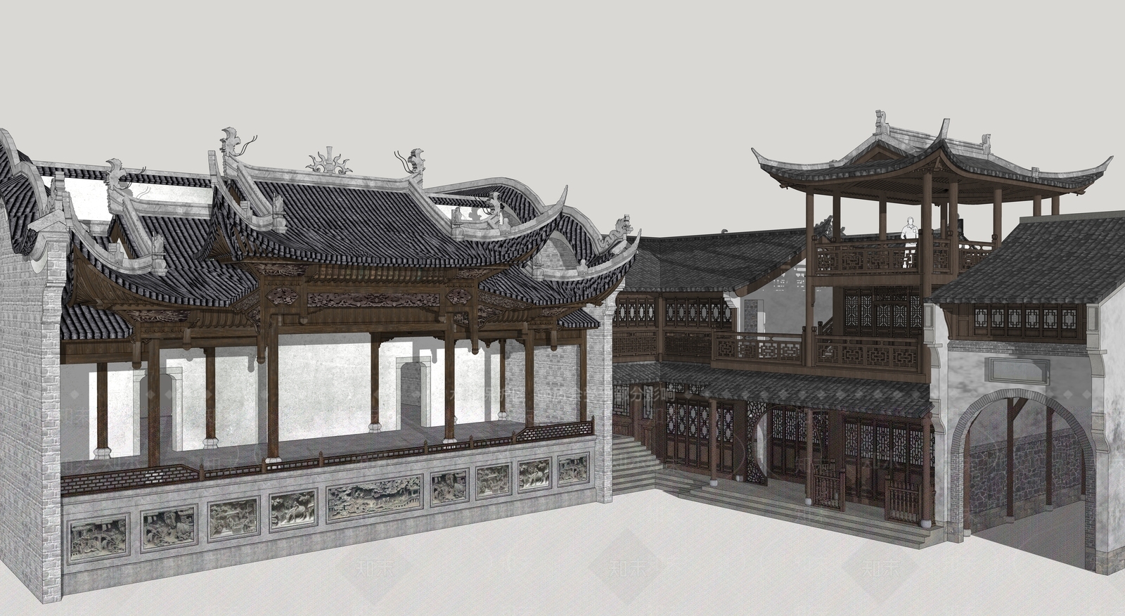 中式古建筑SU模型下载【ID:1184855361】