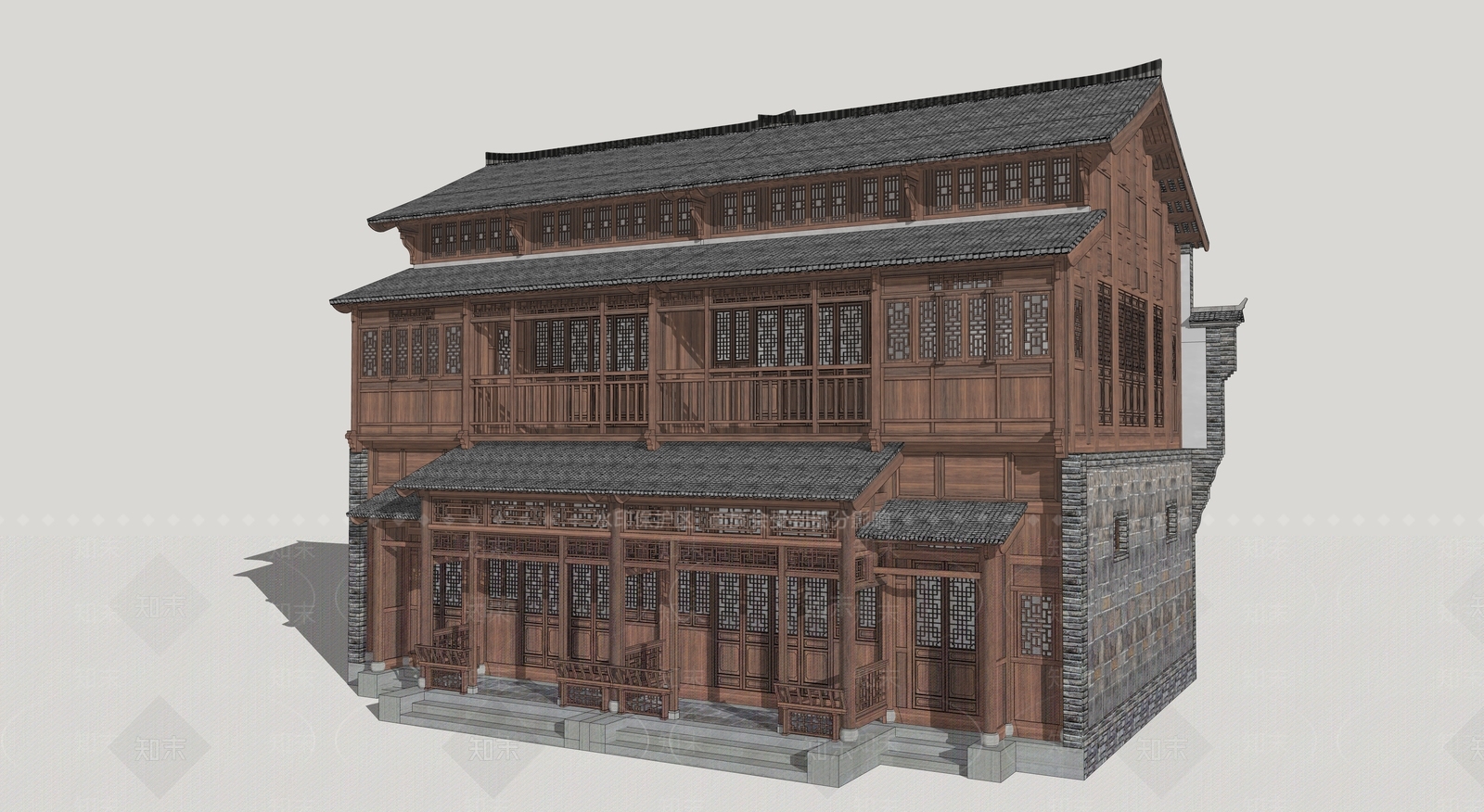 中式古建筑SU模型下载【ID:1184860882】