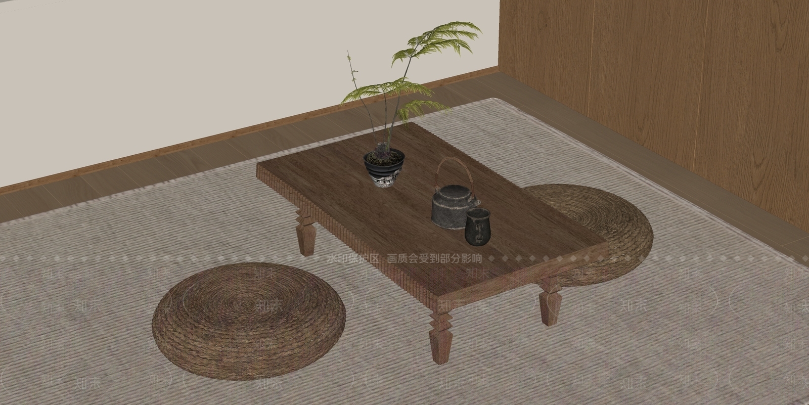 侘寂中古茶桌椅SU模型下载【ID:1184865177】