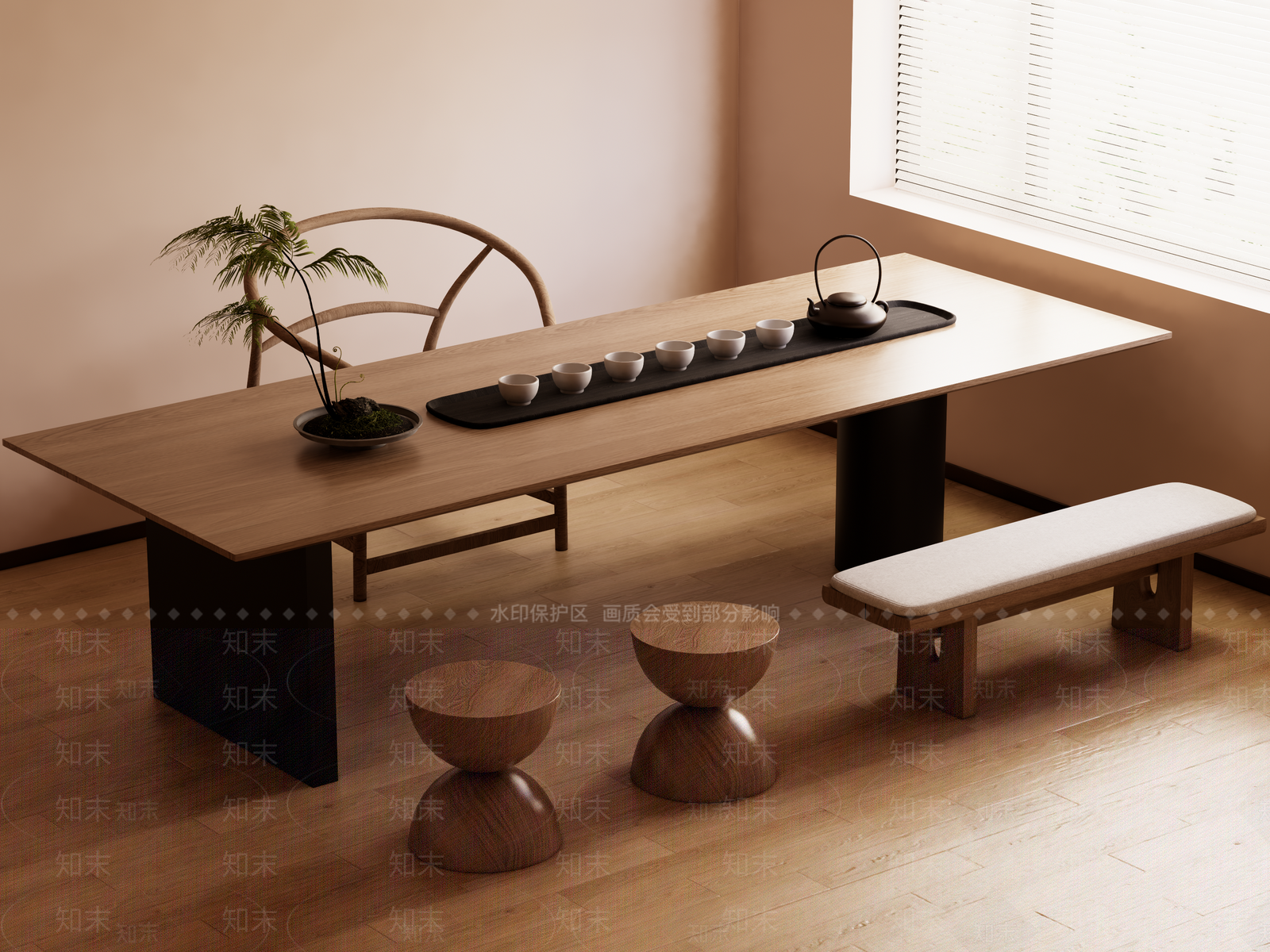 新中式中式茶桌椅SU模型下载【ID:1184865546】