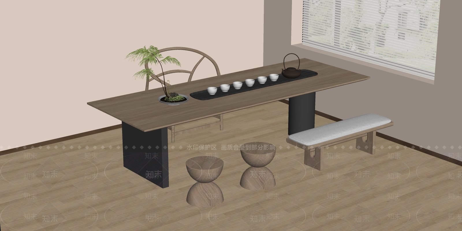 新中式中式茶桌椅SU模型下载【ID:1184865546】