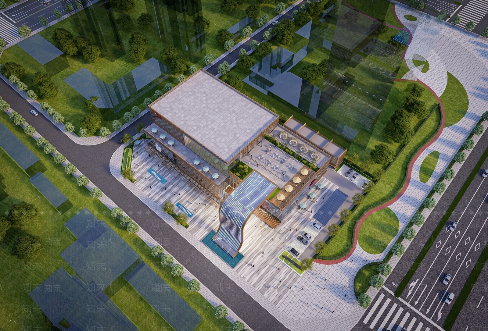 现代新中式小公建SU模型下载【ID:1184872314】