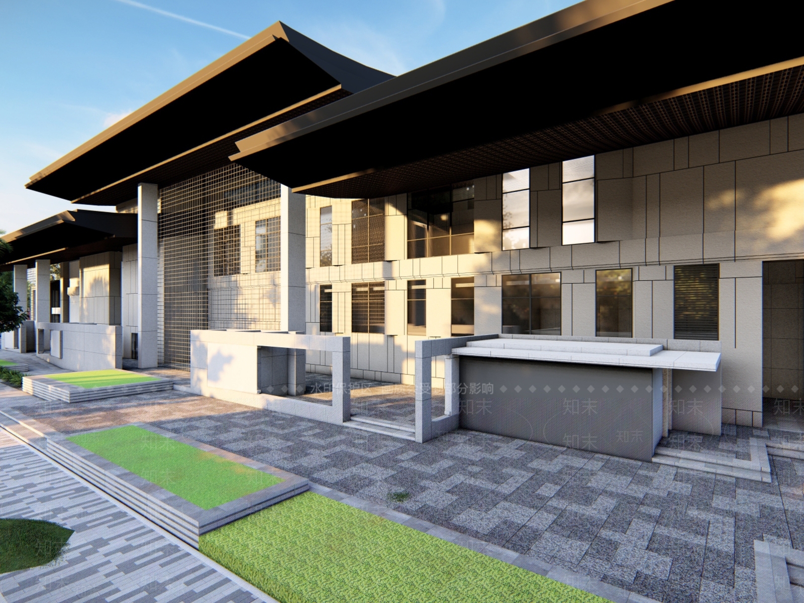 现代新中式展览馆建筑SU模型下载【ID:1184877399】