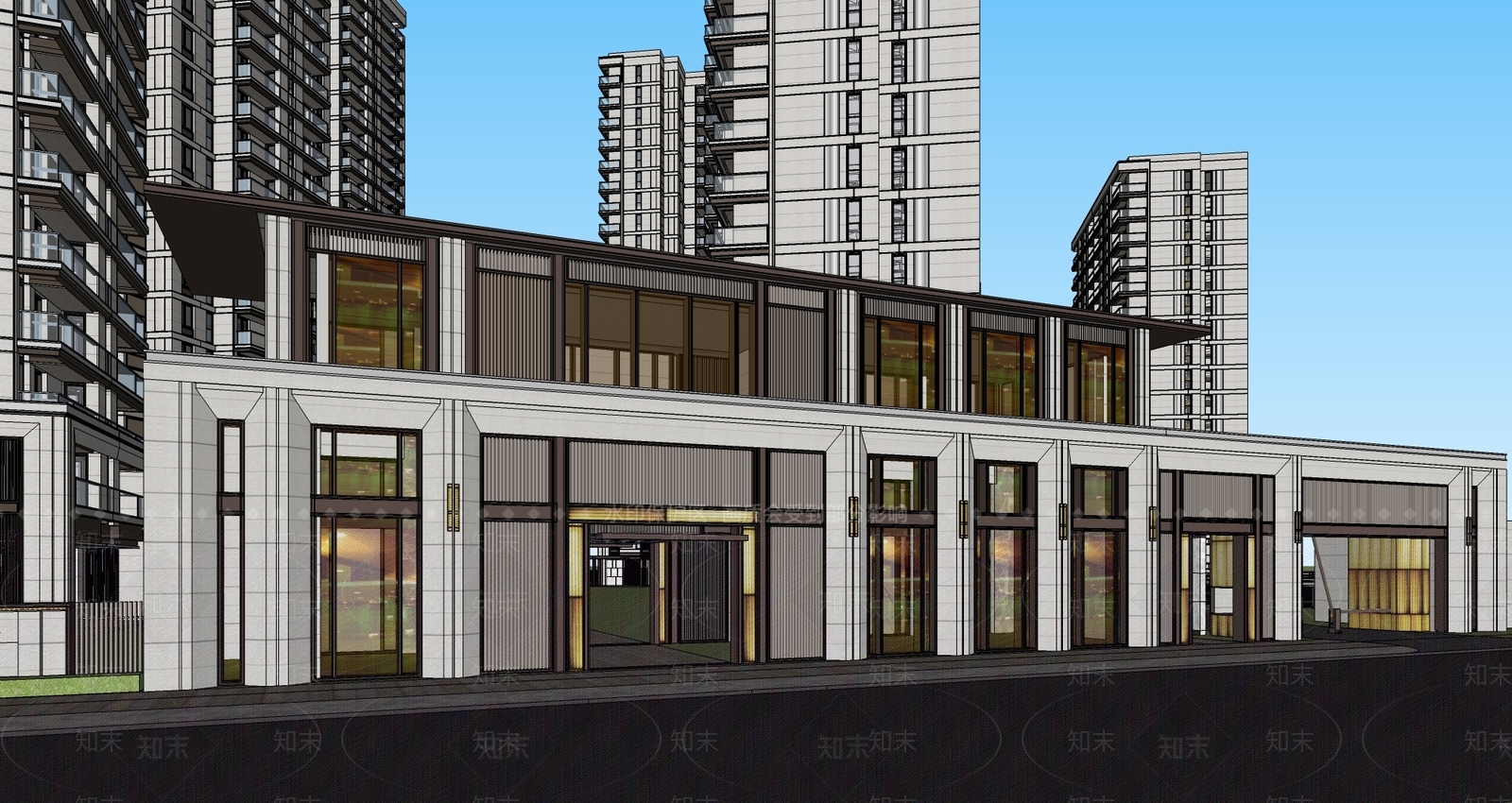 现代轻奢高层住宅SU模型下载【ID:1184902651】