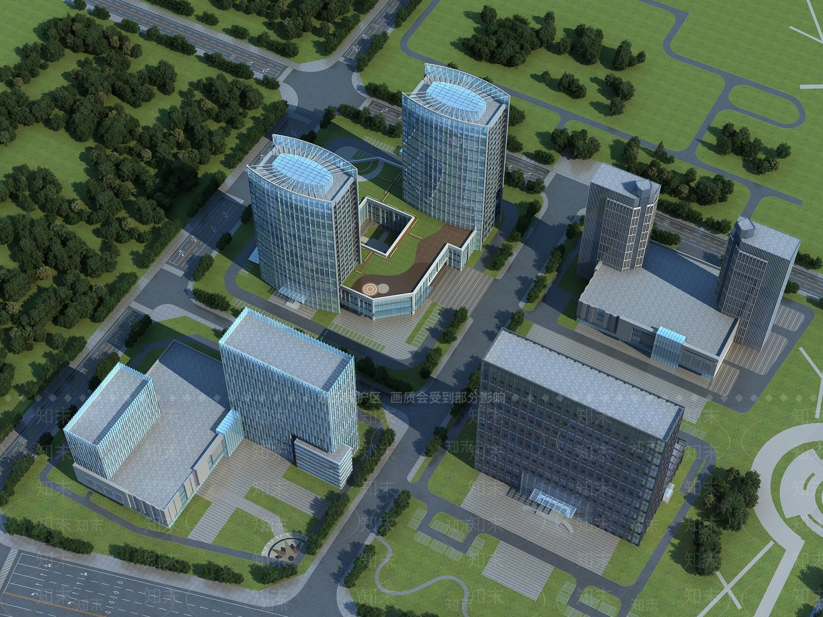 现代鸟瞰规划3D模型下载【ID:1184903878】