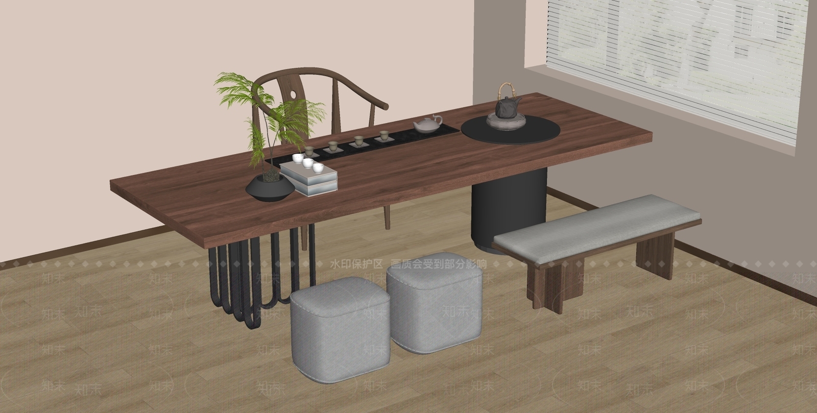 新中式中式茶桌椅SU模型下载【ID:1184923470】
