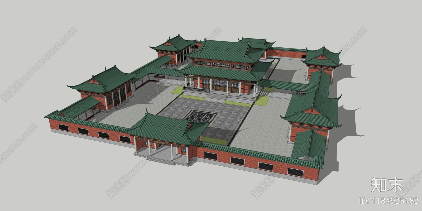 中式寺庙建筑SU模型下载【ID:1184925182】