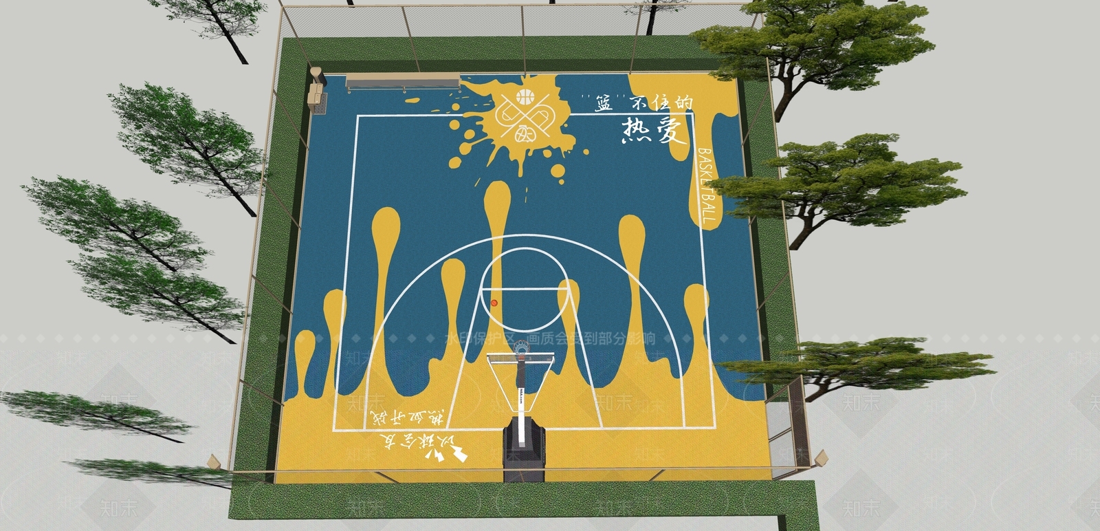 现代篮球场SU模型下载【ID:1184925474】