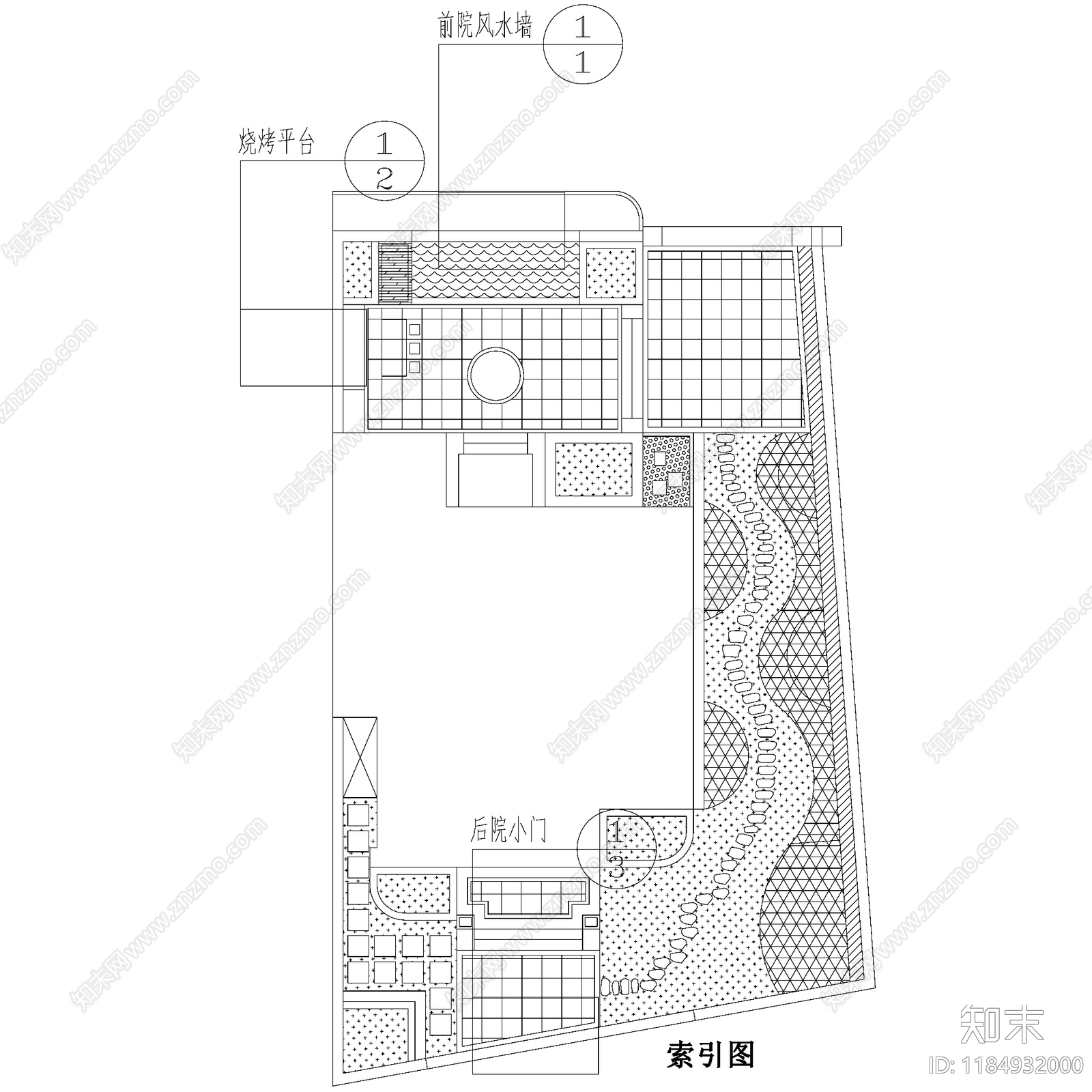 新中式庭院cad施工图下载【ID:1184932000】