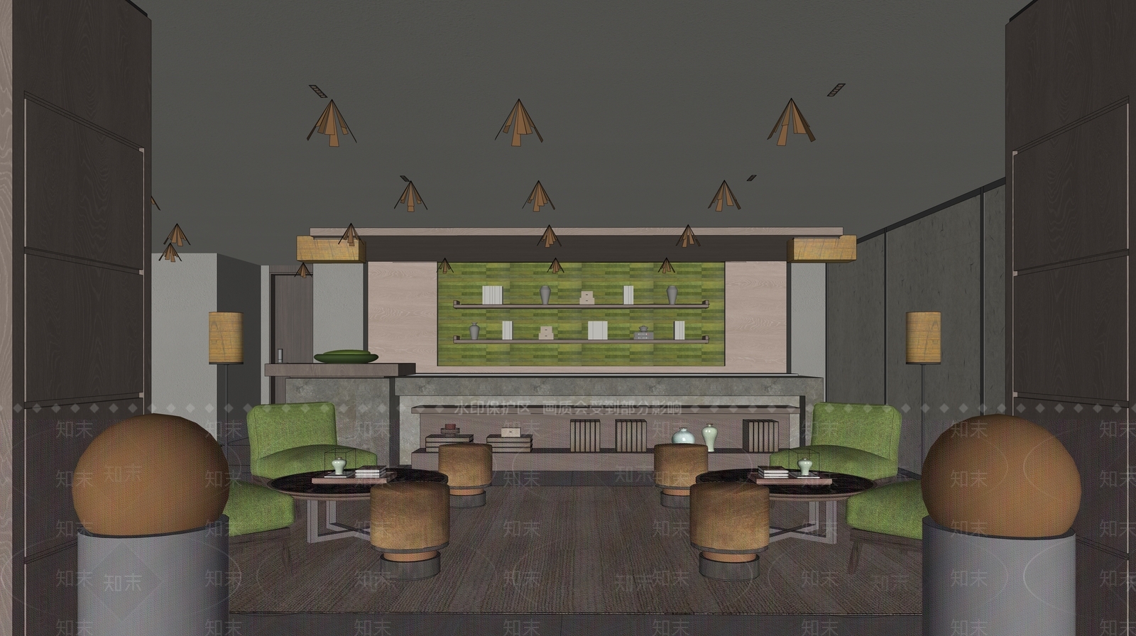 中式侘寂其他酒店空间SU模型下载【ID:1184938061】