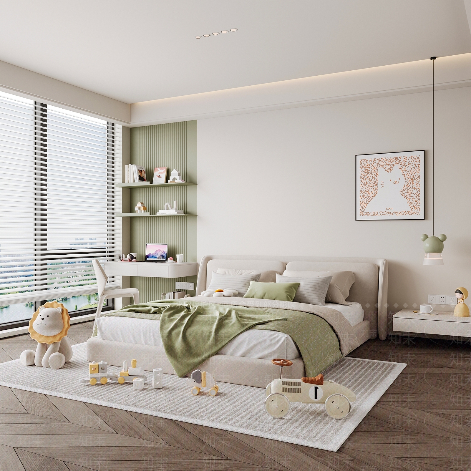 米色软包双人床双人床3D模型下载【ID:1227356529】