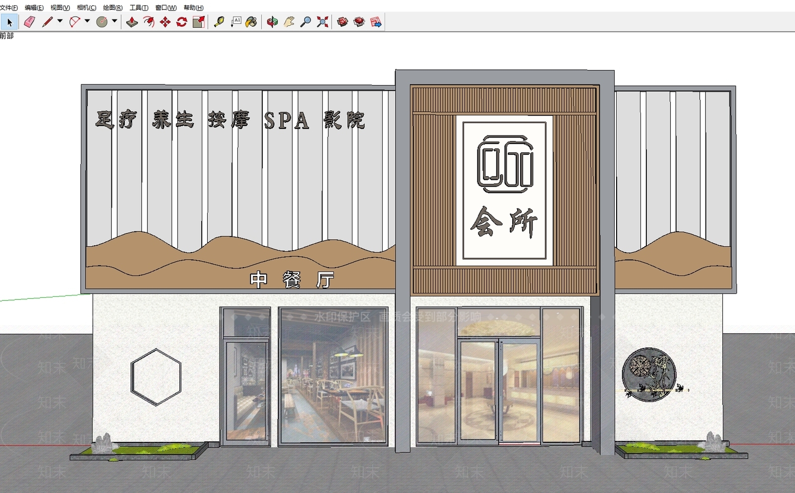 新中式现代酒店建筑SU模型下载【ID:1184948981】