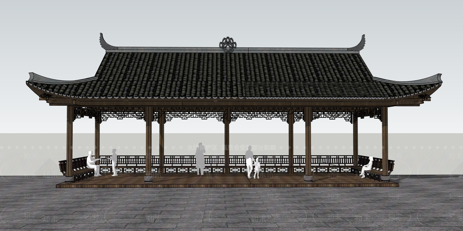 新中式中式风格建筑SU模型下载【ID:1184967207】